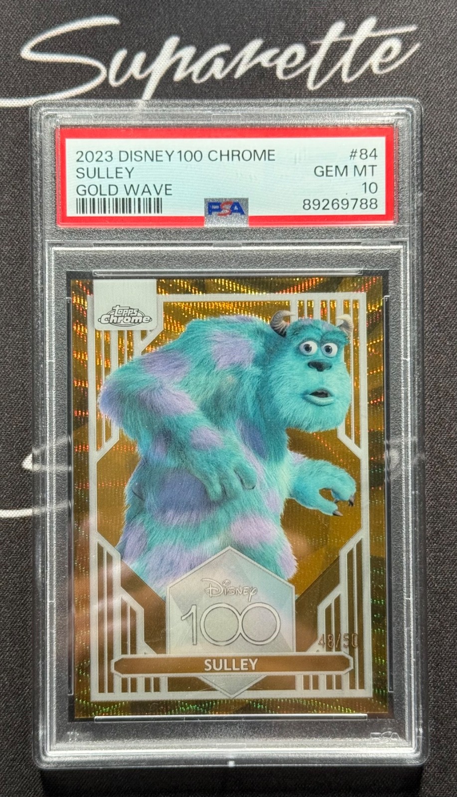 2023 Topps Chrome Disney 100 Sulley /50 Gołd Wave PSA GEM Mint 10