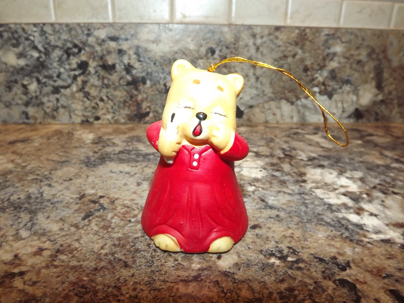 Vintage Ceramic Sleepy Time Bear Dangling Bell Ornament