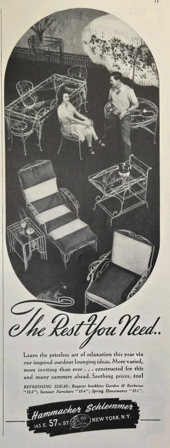 Hammacher Schlemmer Porch Furniture Patio Outdoor Living Lounging Print Ad 1942