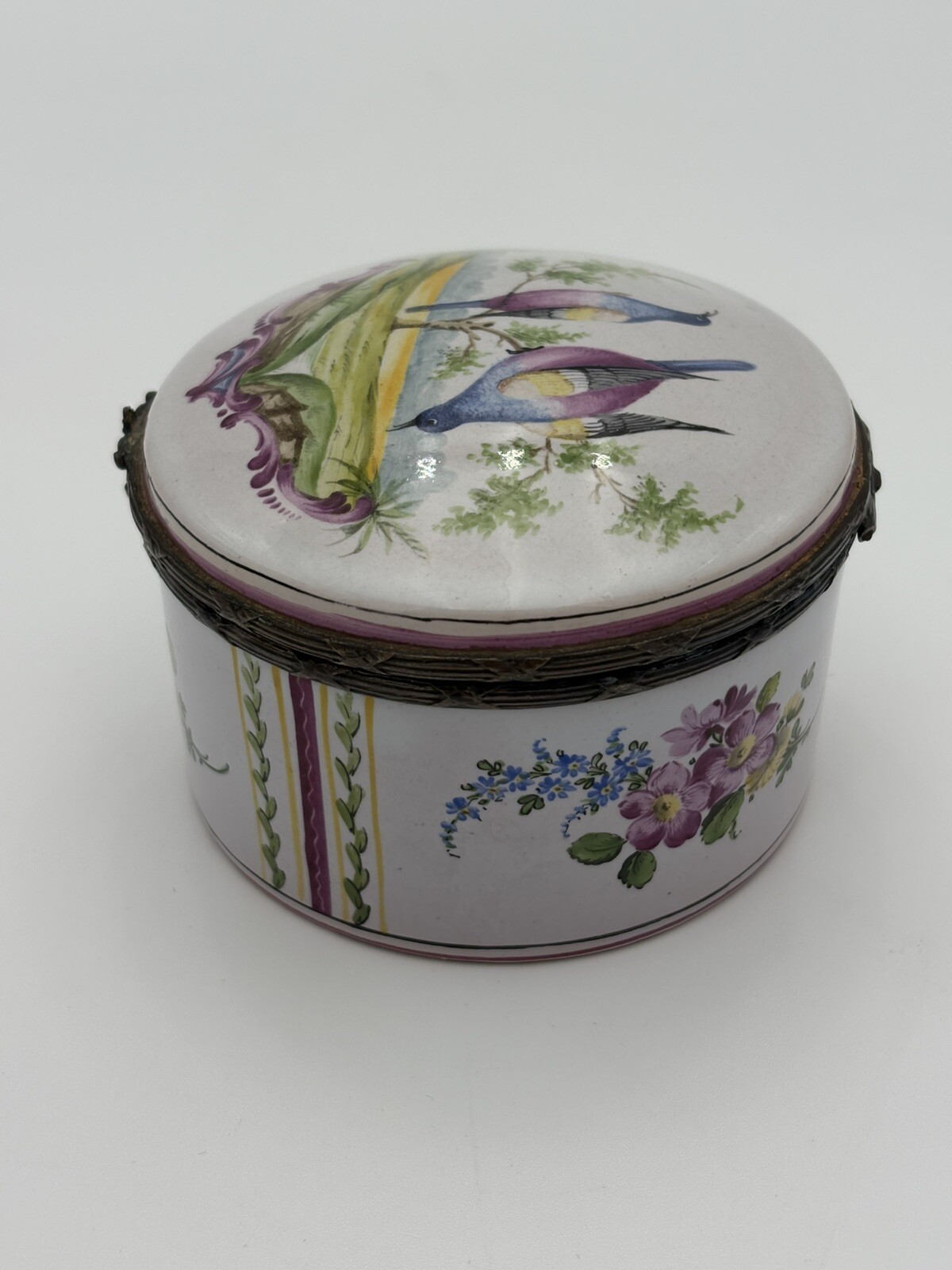 French Faience Quimper Trinket Box Power Box AP Adolphe Porquier Antique