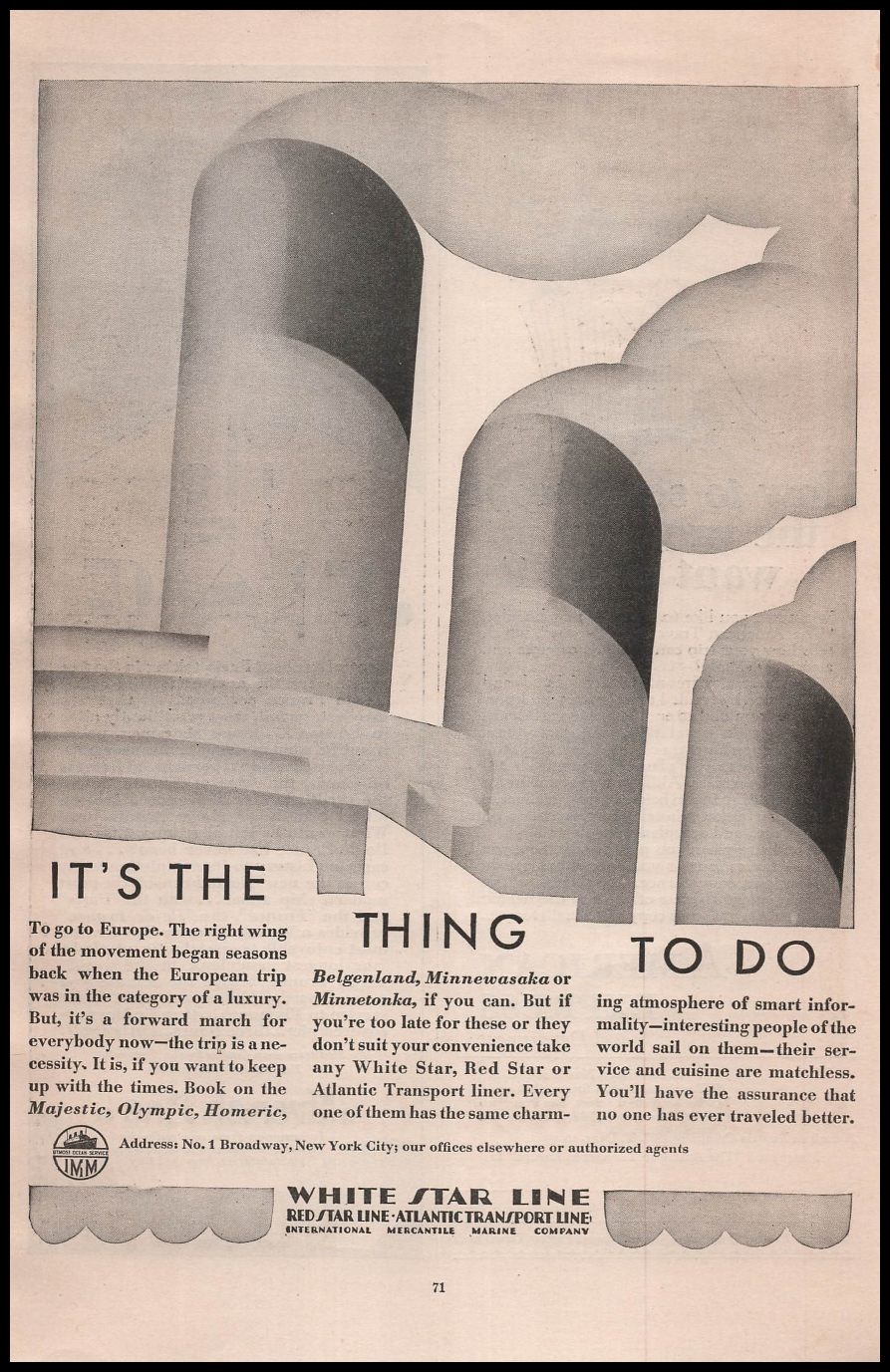 1929 White Star Line New York City Atlantic Transport Art Deco Vintage Print Ad