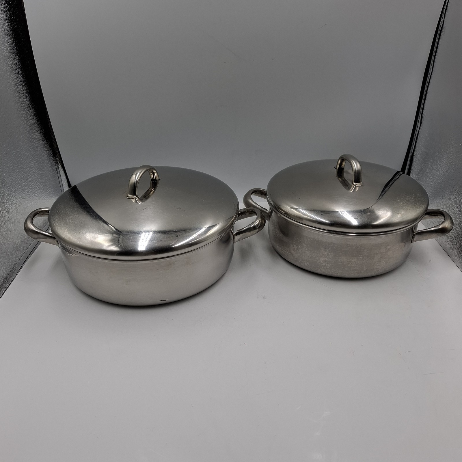Vtg Revere Ware SS 3 1/4 Qt 2 1/2 Qt Stock Pot Commercial Grade Lids Lot Of 2