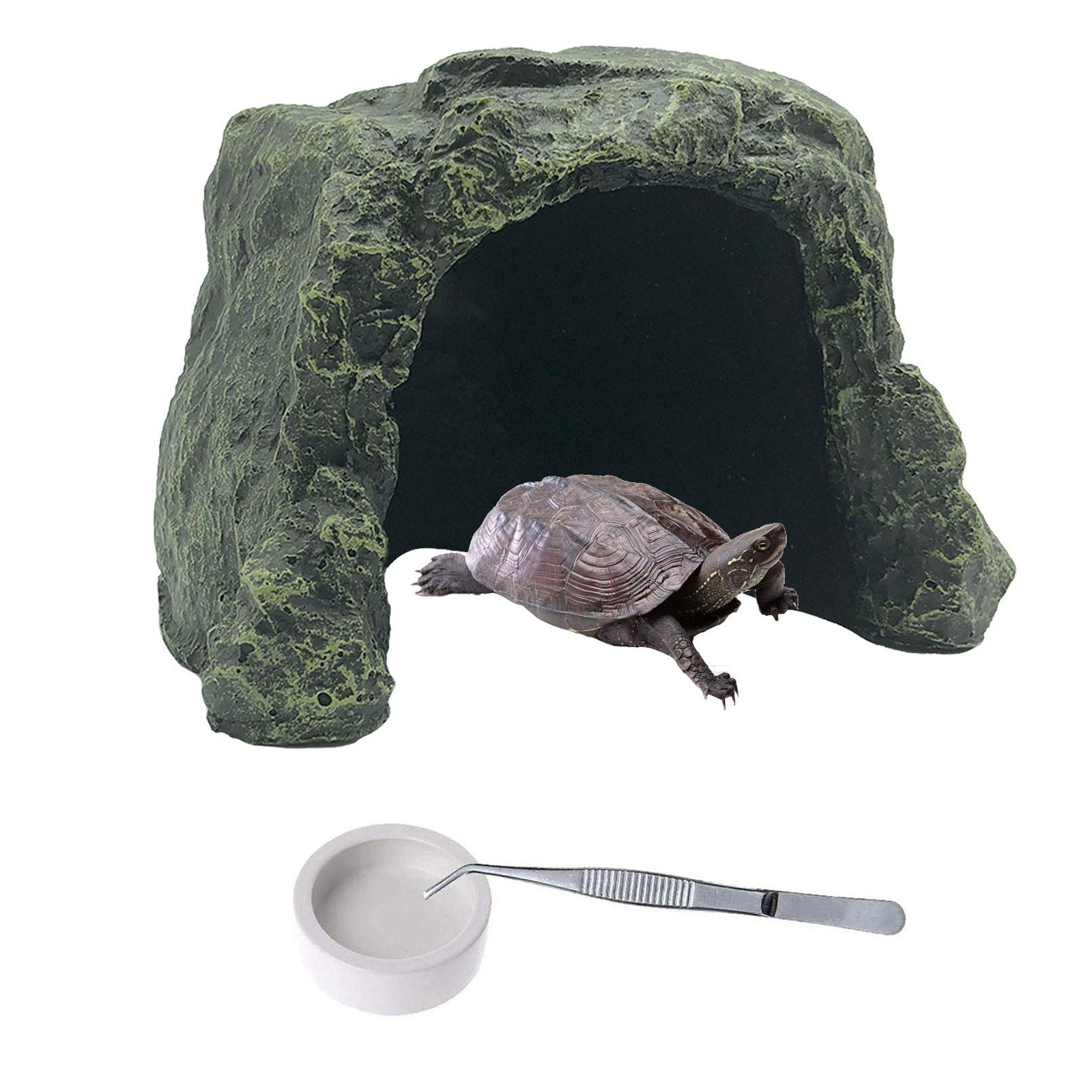 PINVNBY Large Reptile Hideout Cave,Resin 6.50 x 6.70 x 4.72 inches, Green