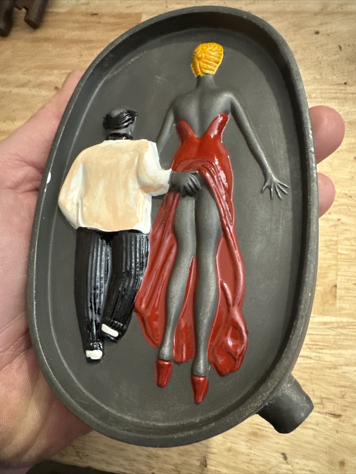 Speakeasy Ashtray Metal Man Cave Patina Prohibition Exotic Dancer NSFW Collector