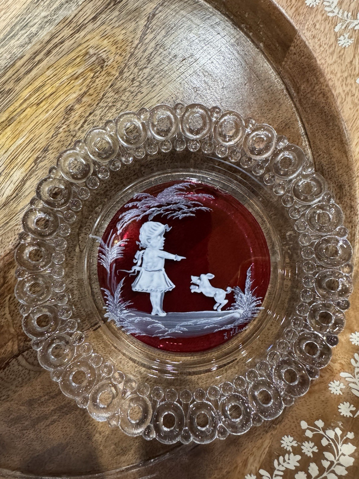 Westmoreland set of 3 Clear/Red/White Glass signed by Artist L. Plues