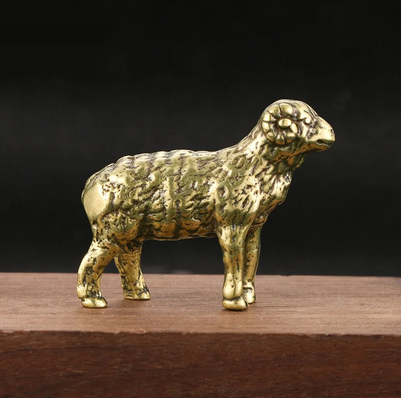 Brass Sheep Figurine Small Animal Statue Table Office Home Decoration Toy Gifts