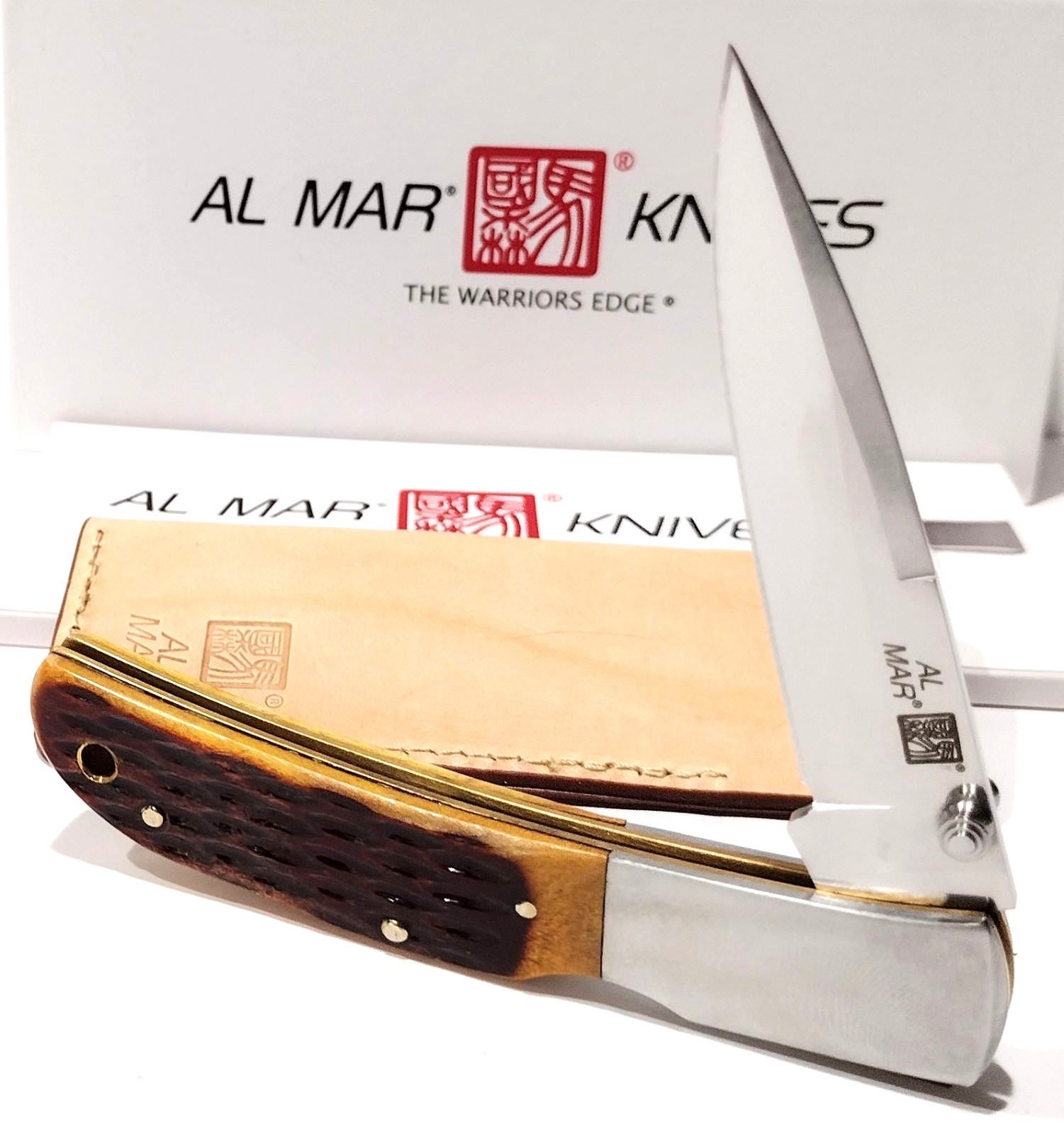 AL MAR Amber Jig Bone Falcon AUS-8 Stainless Talon Blade Lockback Pocket Knife