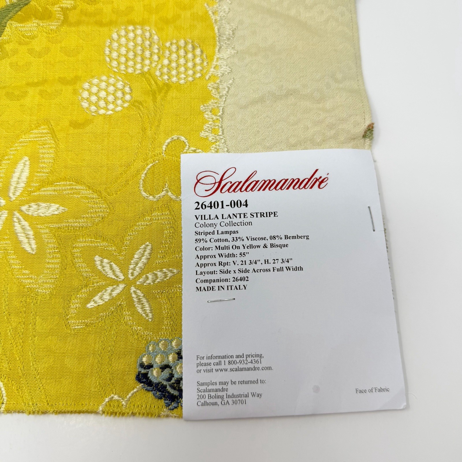 SCALAMANDRE Colony Collection VILLA LANTE STRIPE Fabric Sample 16×16 ITALY
