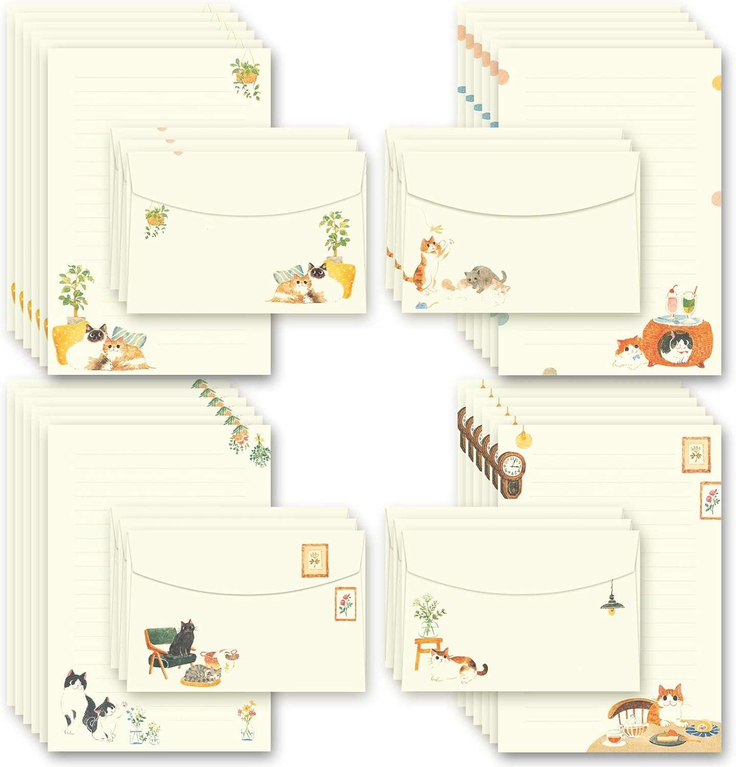 72 Pieces Cute Cat Writing Paper and Envelopes, 8.3X5.6 Inch Stationery Set,