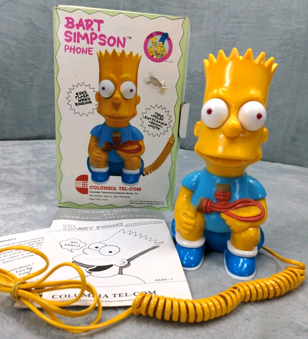 Vintage Bart Simpson Phone Corded Landline 1990 W/BOX Telephone