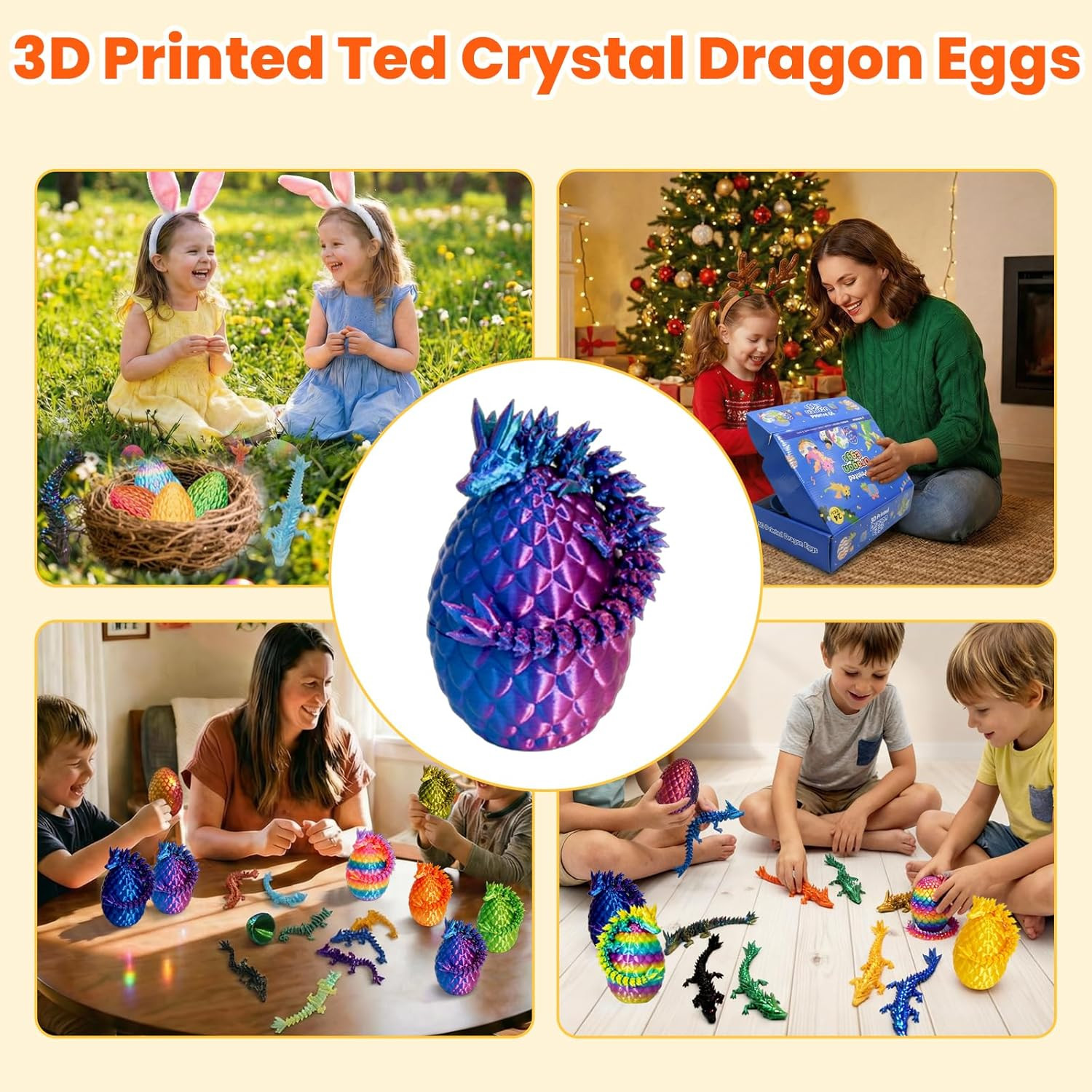 24 PCS 3D Printed Dragon Eggs with Dragon Inside, Prefilled Easter Dragon Egg fo
