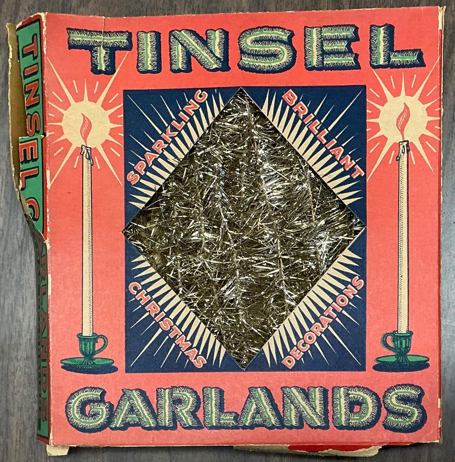 Antique Victorian Silver Gold Tinsel Garland Christmas Tree Decoration NOS + Box