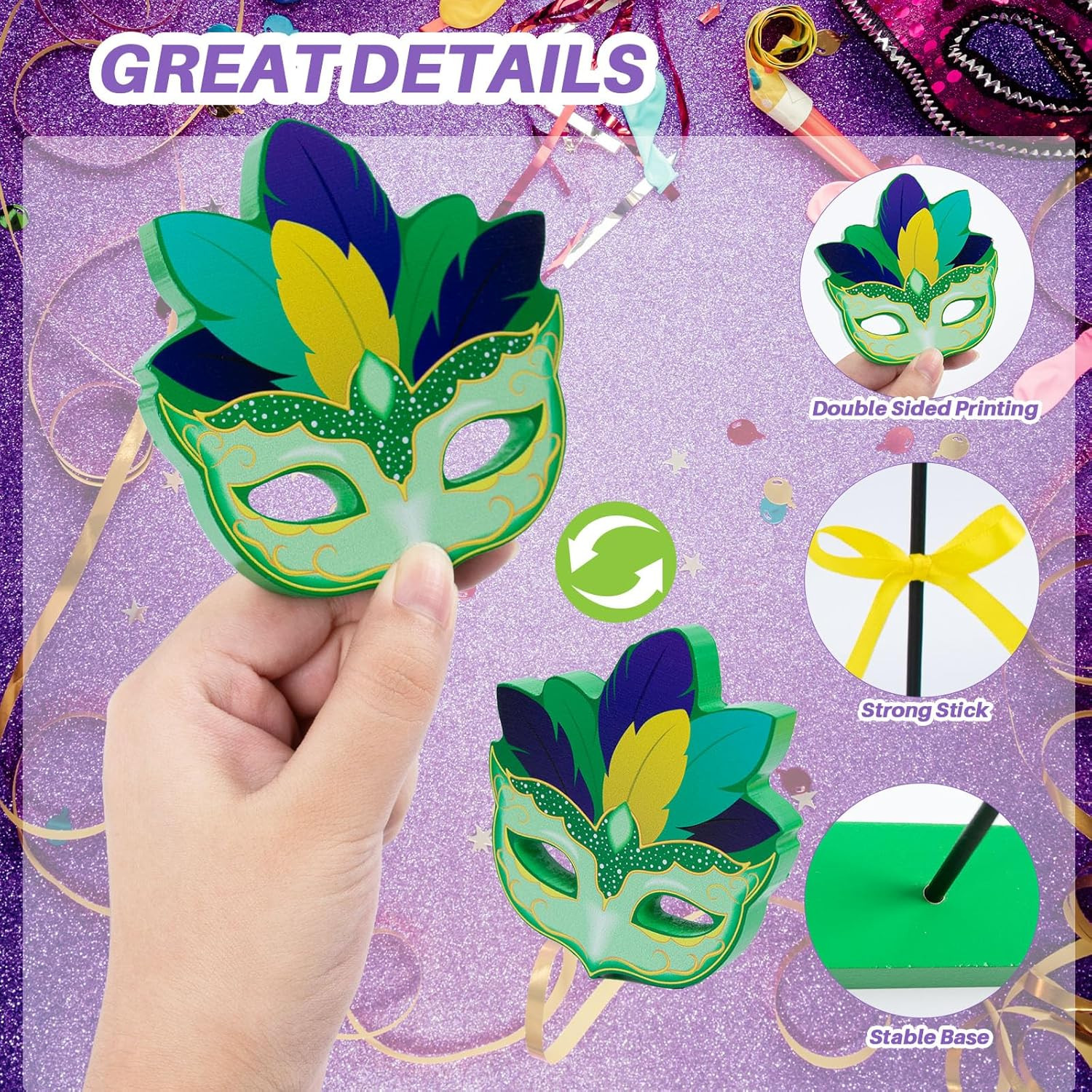 3 Pcs Wooden Mardi Gras Table Centerpieces Decorations Set, Farmhouse Wooden Tab