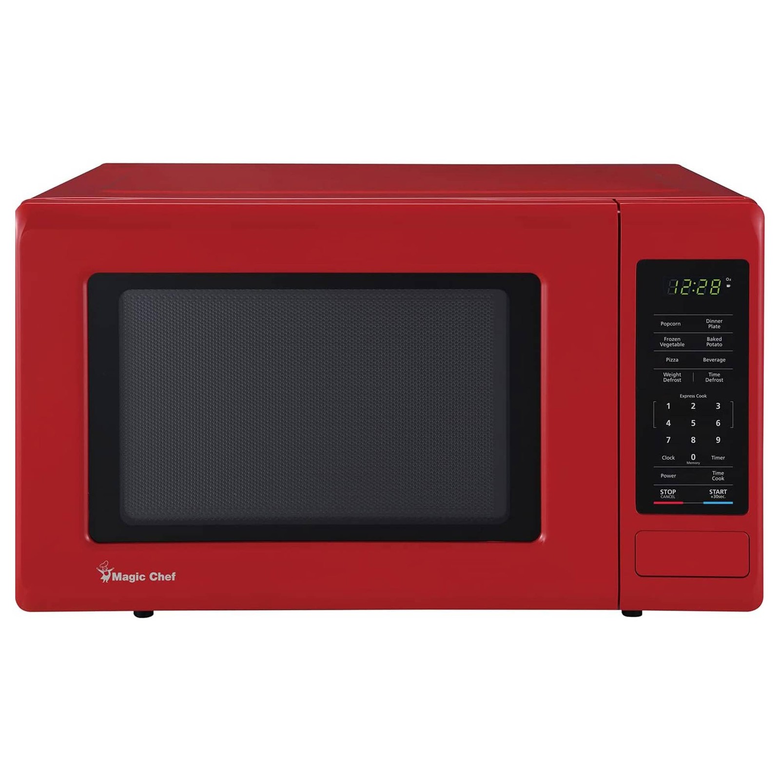 Magic Chef 0.9 Cubic Feet 900W Small Stainless Countertop Microwave Oven, Red