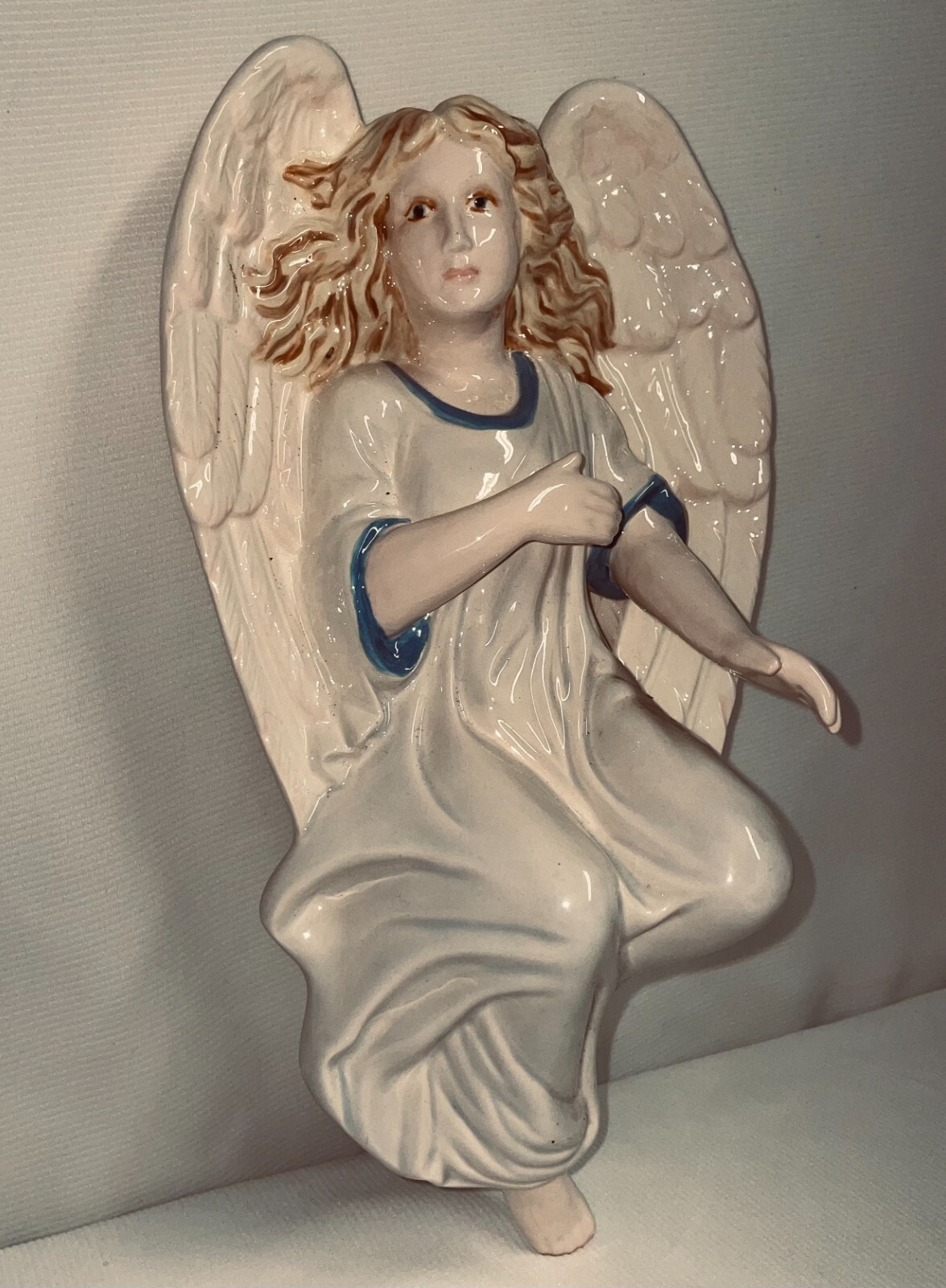 Ceramic Hand Crafted Angel 3-D Angel Wall Decor Hand Painted 13 1/2 Inches High