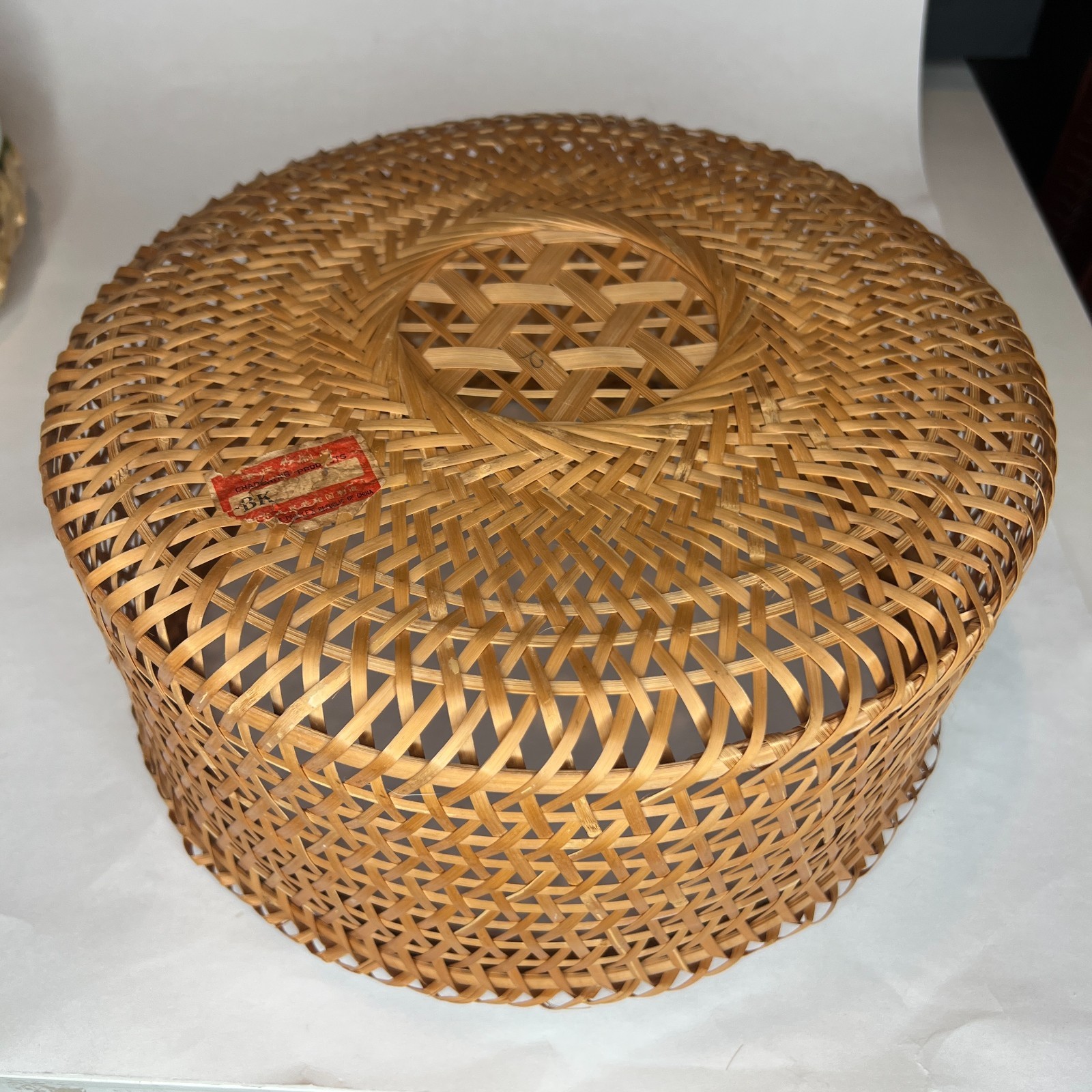 Vintage Handwoven Bamboo Basket Mutsume Style Round 12″ x 5.5″