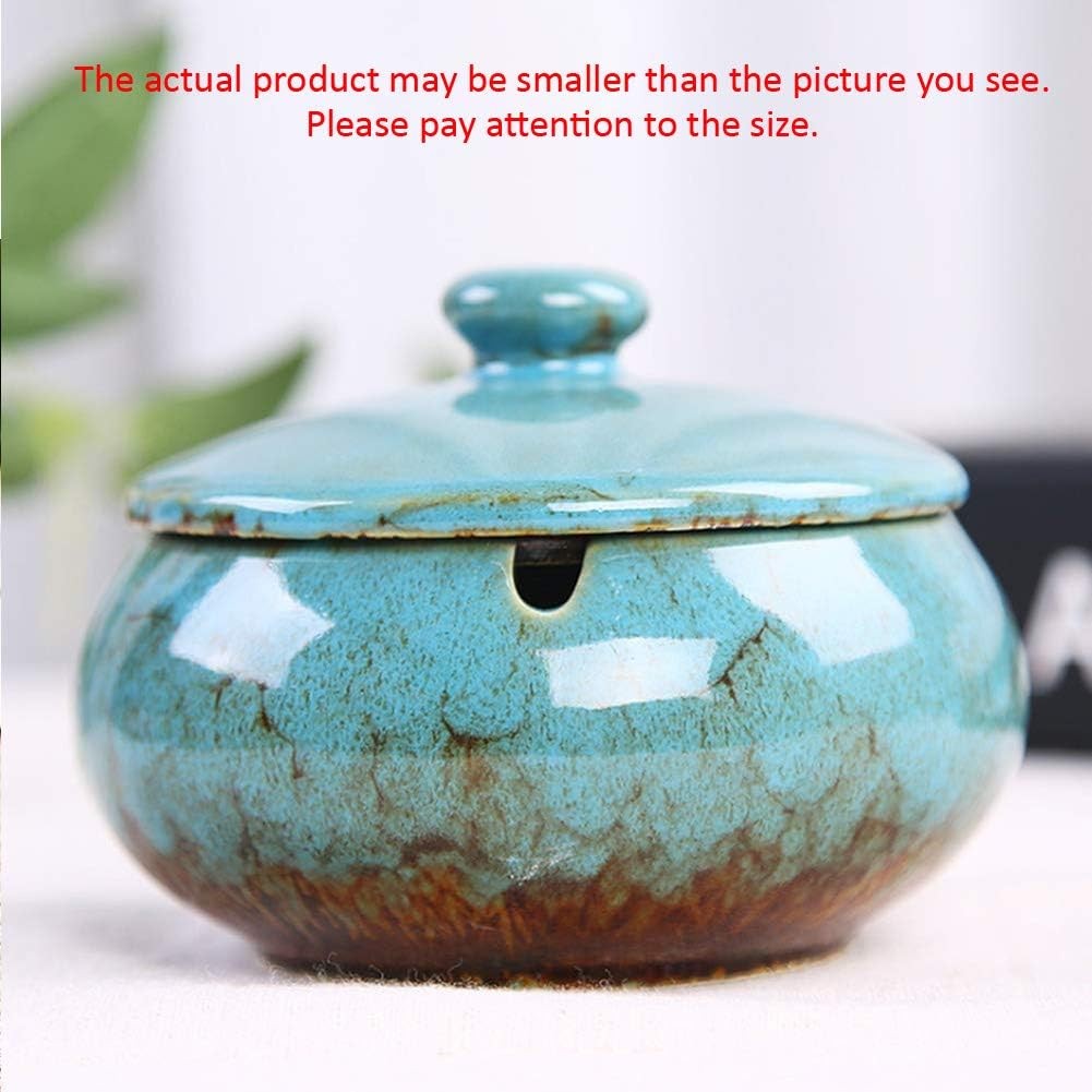 Ceramic Ashtray with Lids, Windproof, for indoor or outdoor- Blue