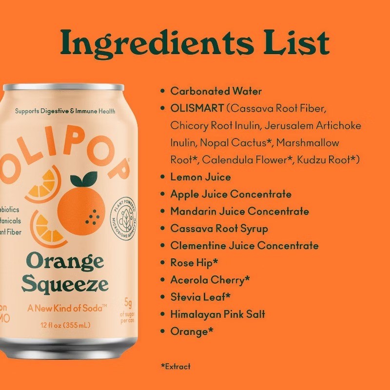 OLIPOP Orange Squeeze Prebiotic Soda – 12ct/12 fl oz Cans