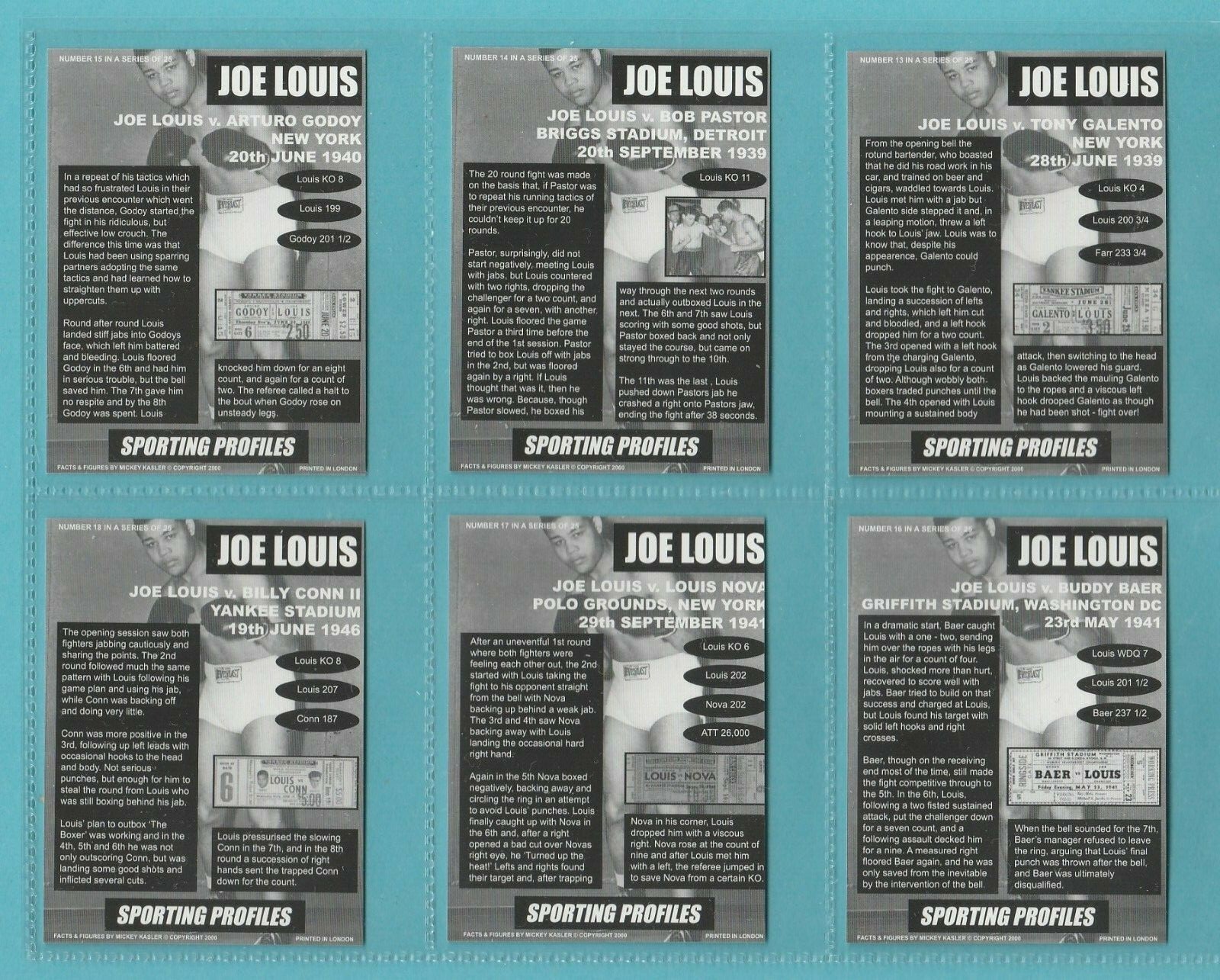 BOXING – SPORTING PROFILES – SET OF L 25 JOE LOUIS CARDS – 2000