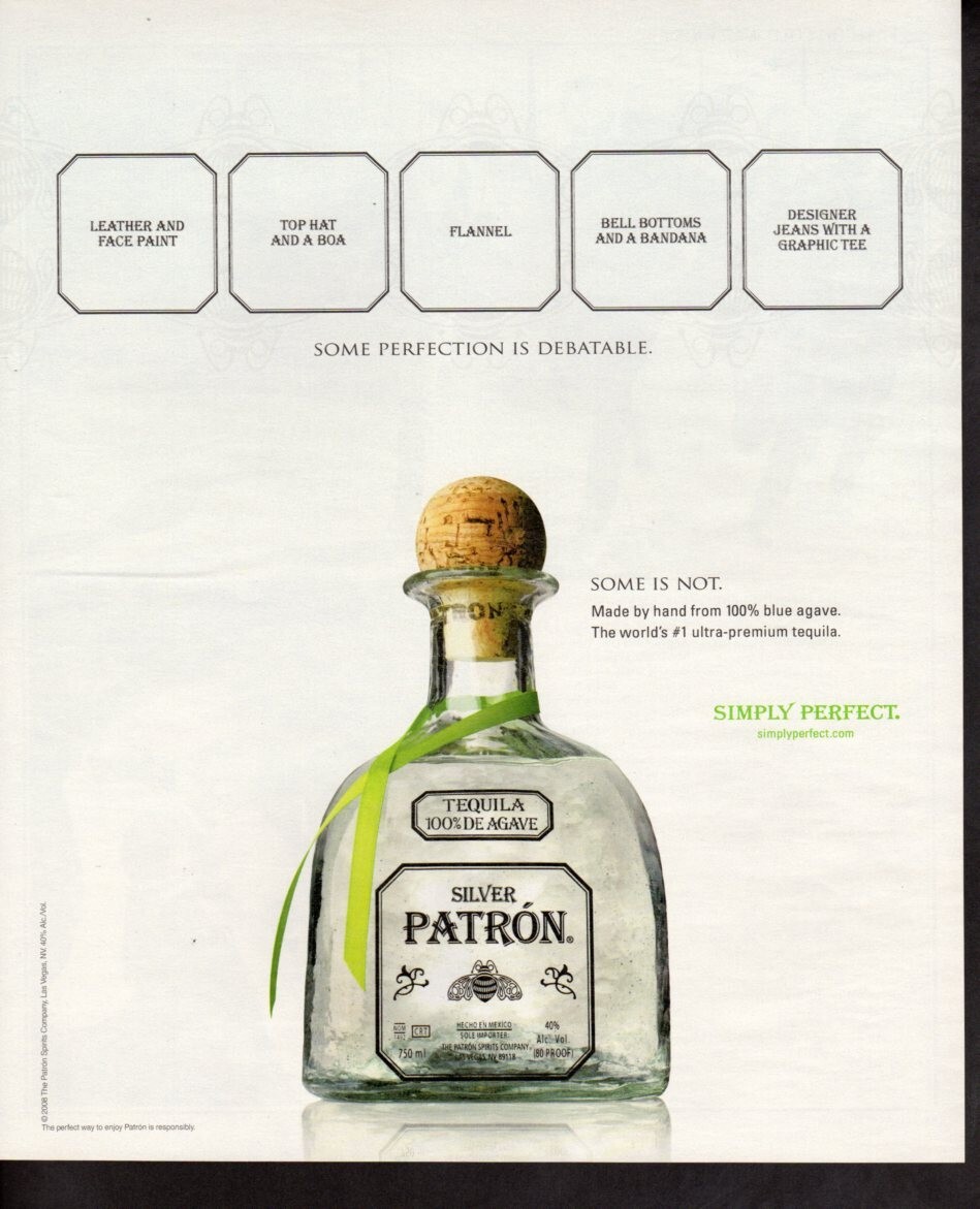 Vintage print advertisement Alcohol Silver Patron Debatable leather Face Paint