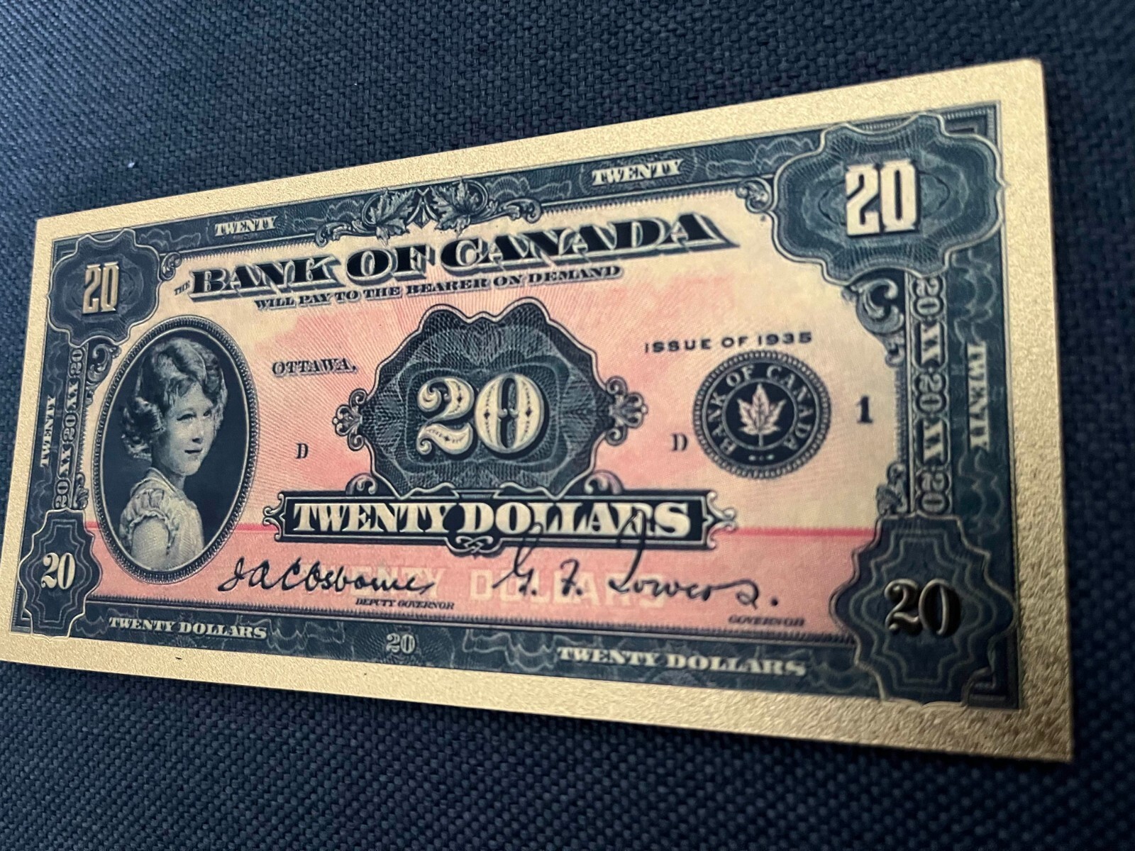 Gold Foil/Souvenir Note – Canada $20 (1935) – Princess Elizabeth