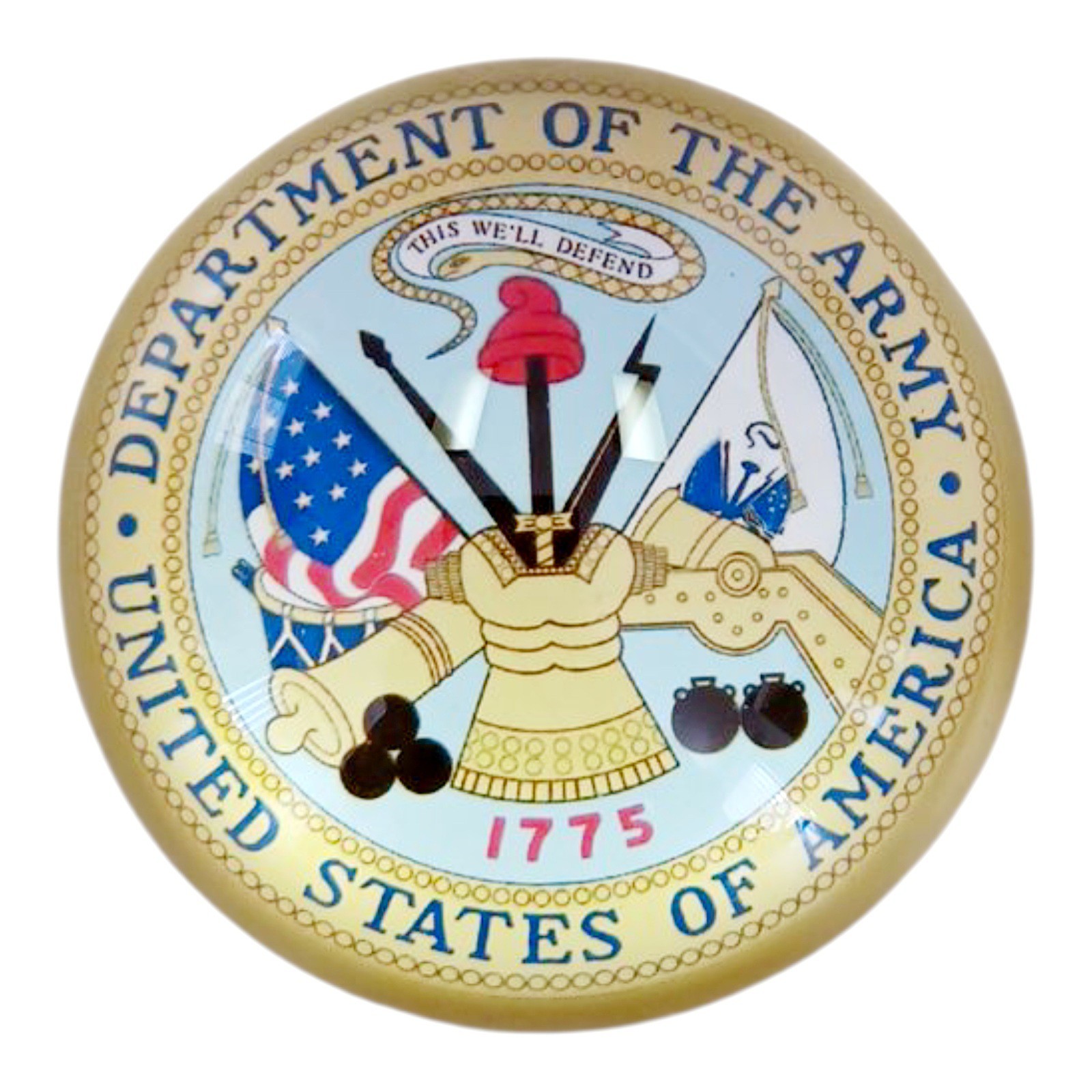 Vintage Dynasty Gallery US Army Paperweight Glass Dome Military Emblem Patriotic