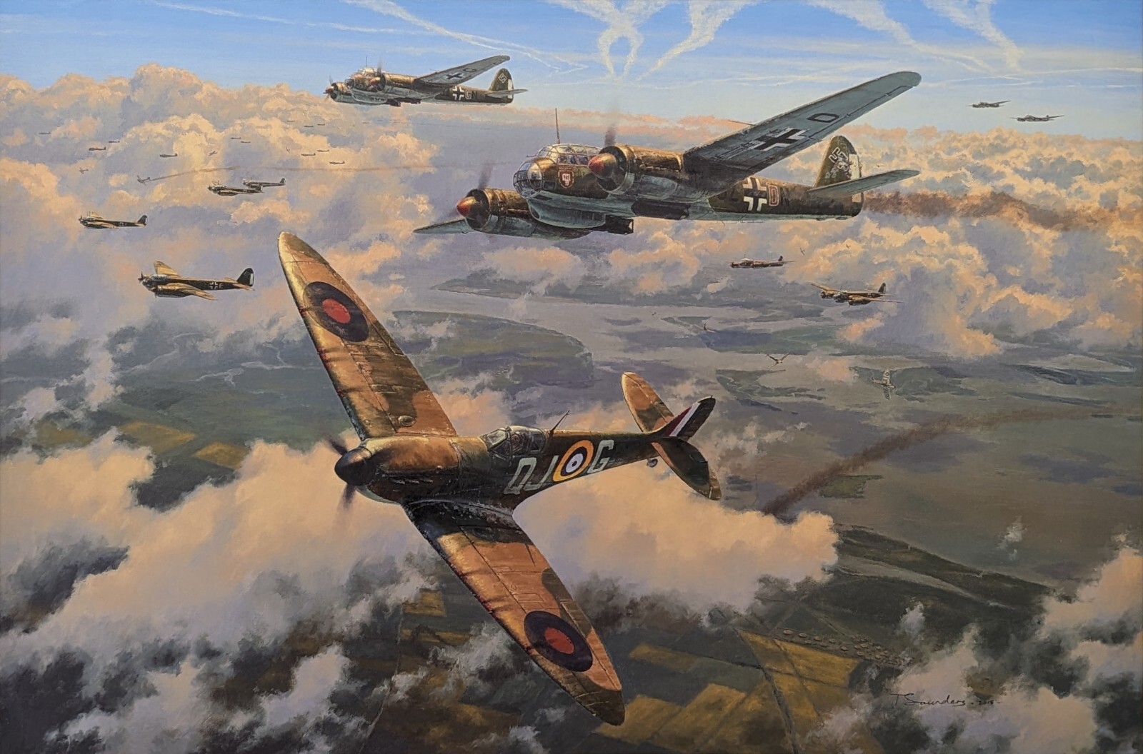 Decisive Blow Anthony Saunders art print signed by RAF Battle of Britain Pilot