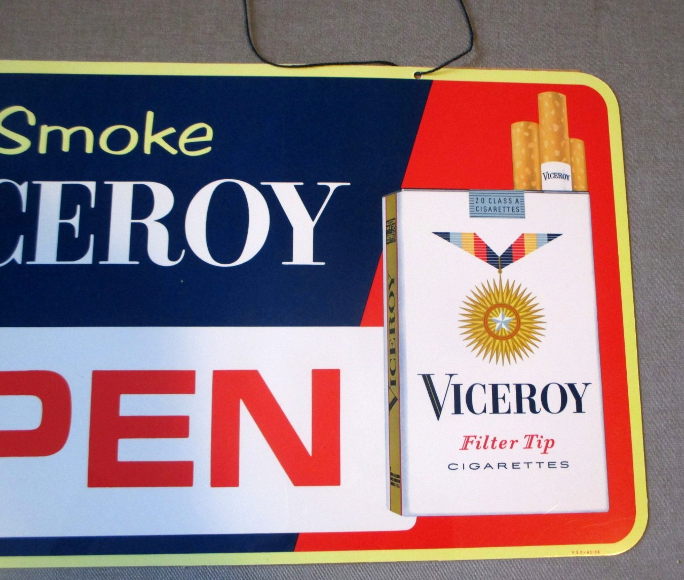 1960’S VICEROY CIGARETTE STORE DISPLAY OPEN- CLOSED SIGN- NOS- MINT- 15.75″