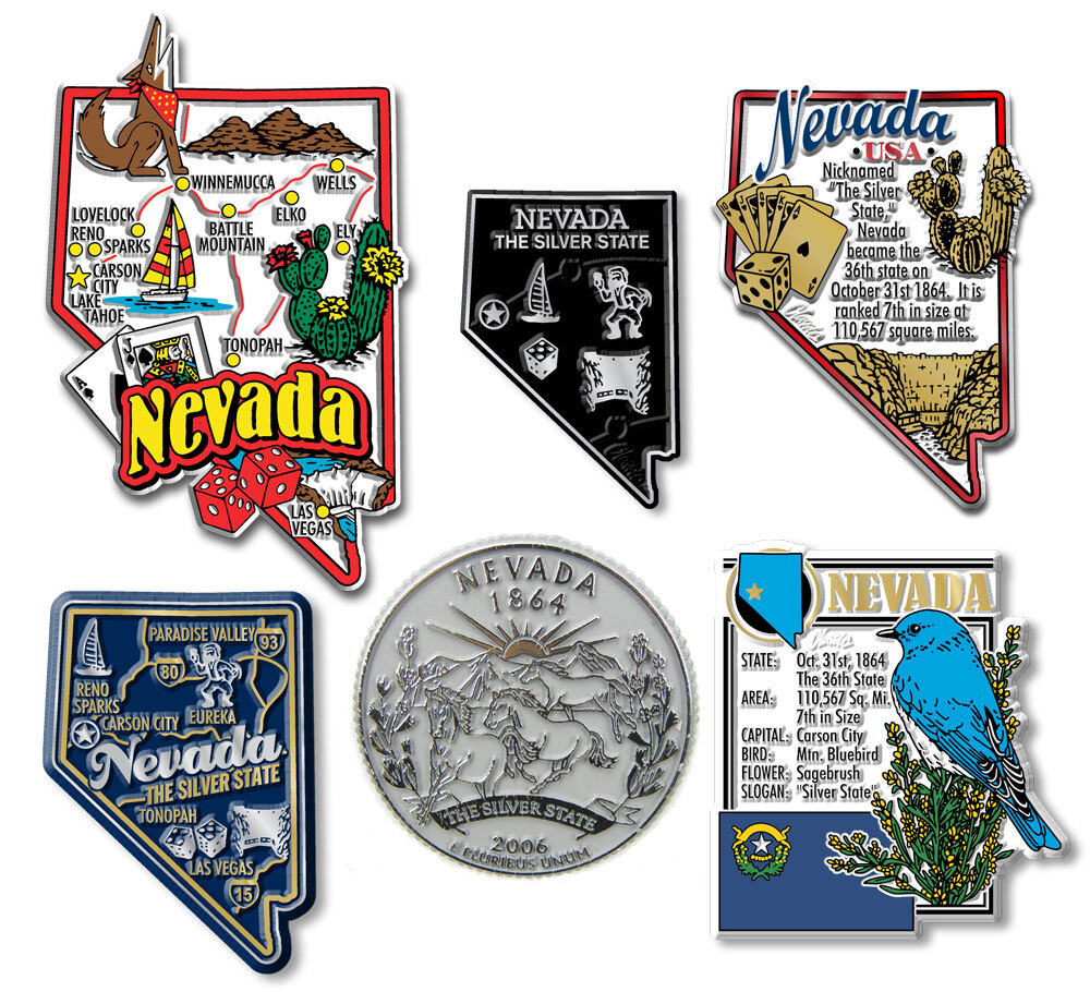 Nevada Six-Piece State Magnet Set by Classic Magnets, Includes 6 Designs