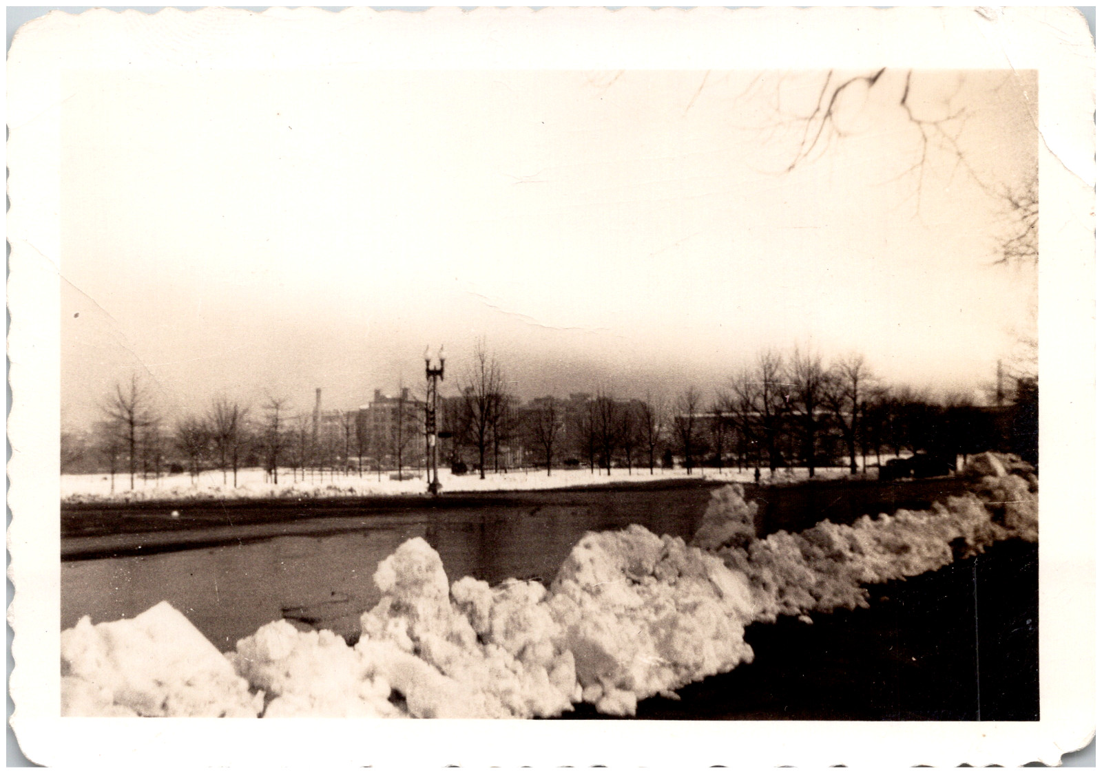 Winter River View in Unknown City Buildings & Factories 1930s Antique Photo