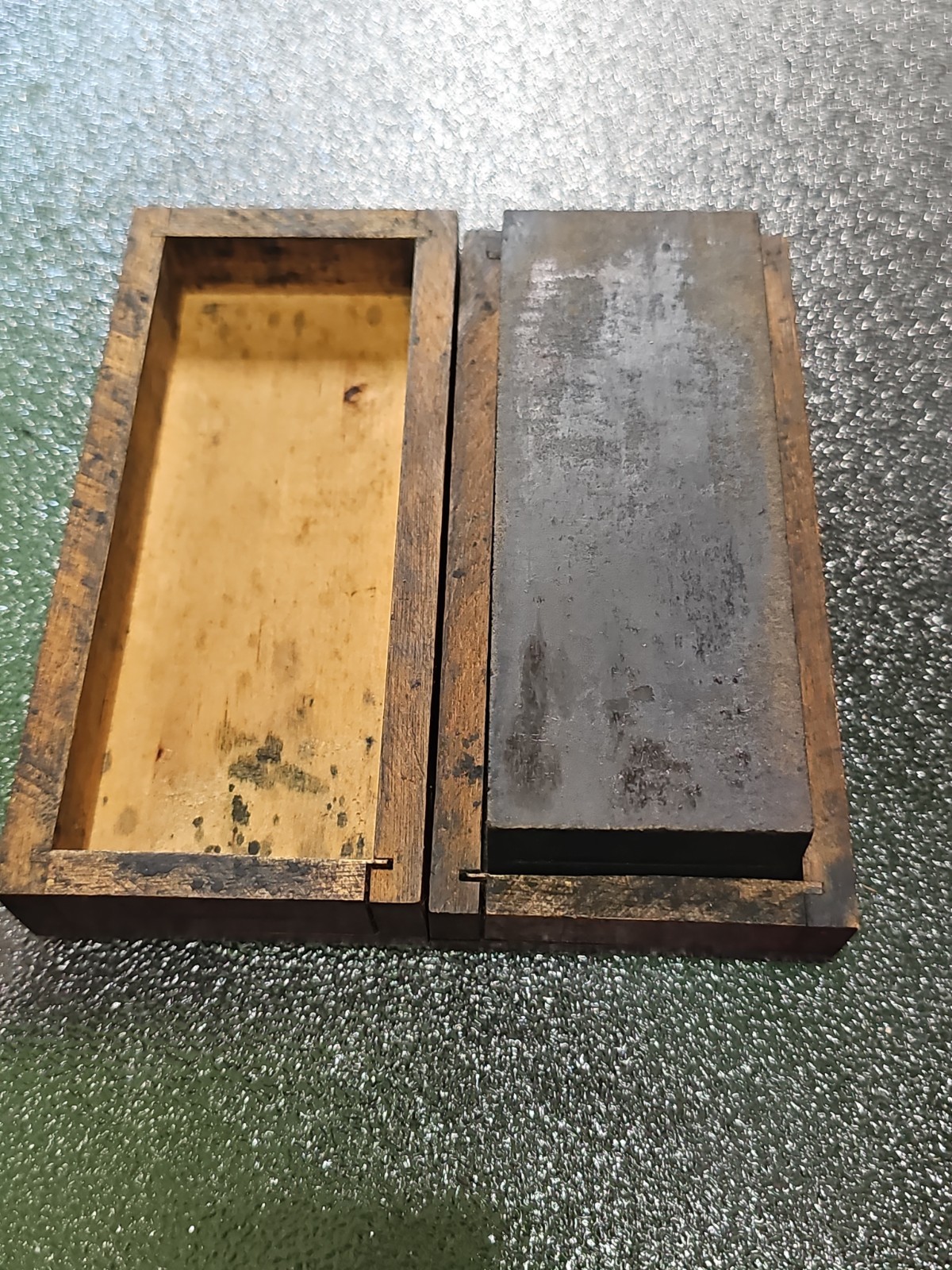 Antique Vintage Stone Knife Blade Sharpener In Wood Block