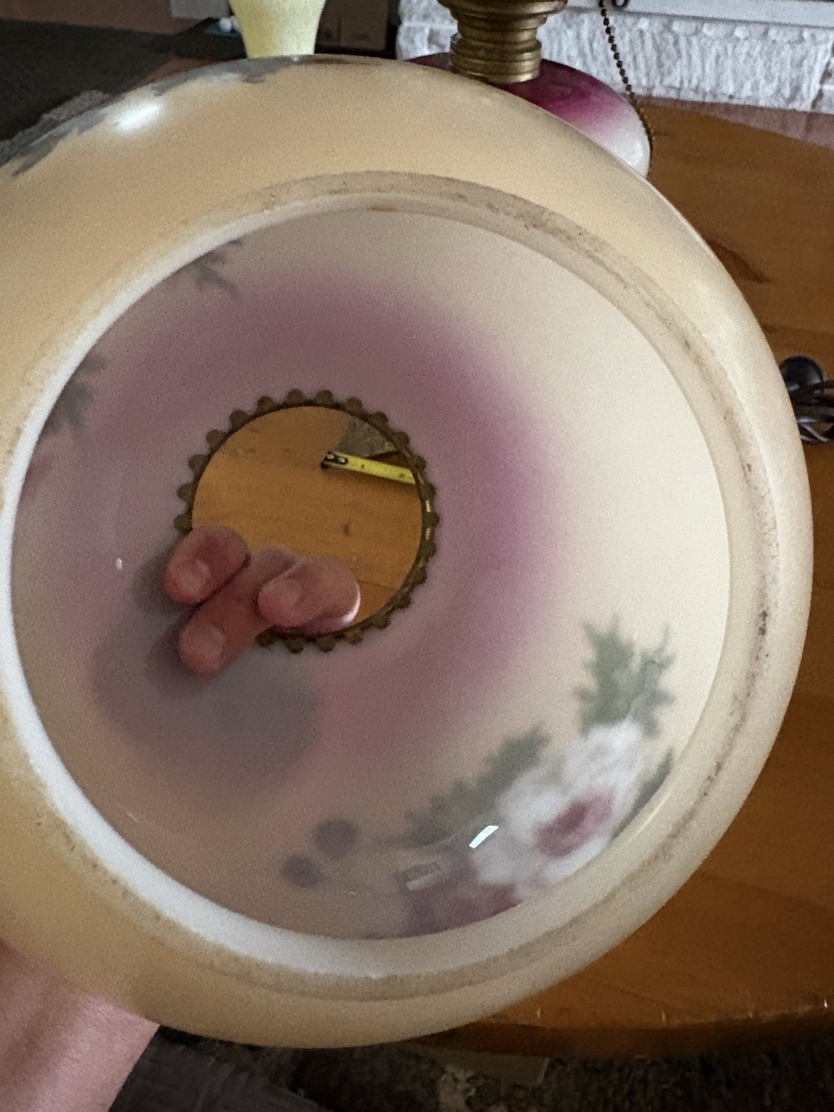 Antique Parlor Lamp Hand Painted Pale Pink Yellow & Burgundy-Oil To Electric!