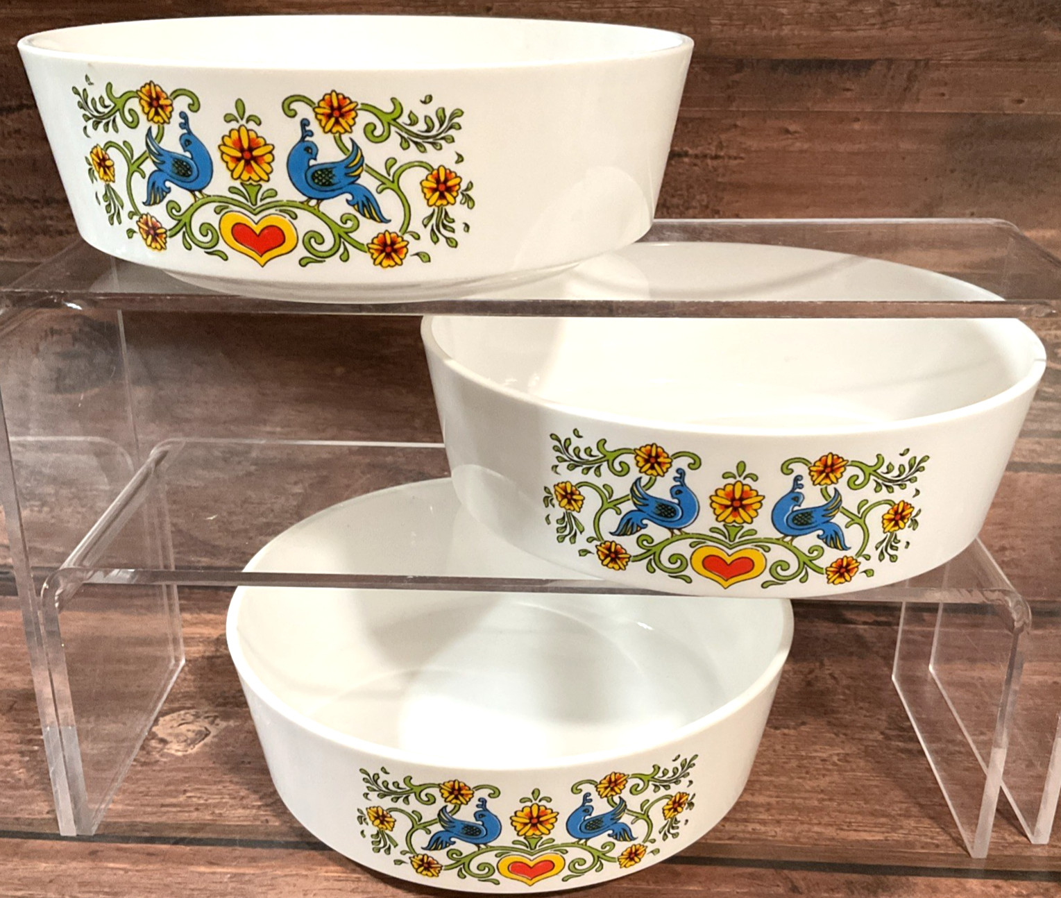 Vintage Country Festival Bluebirds Sterilite 3 Piece Salad Bowl Set 5″ Cereal