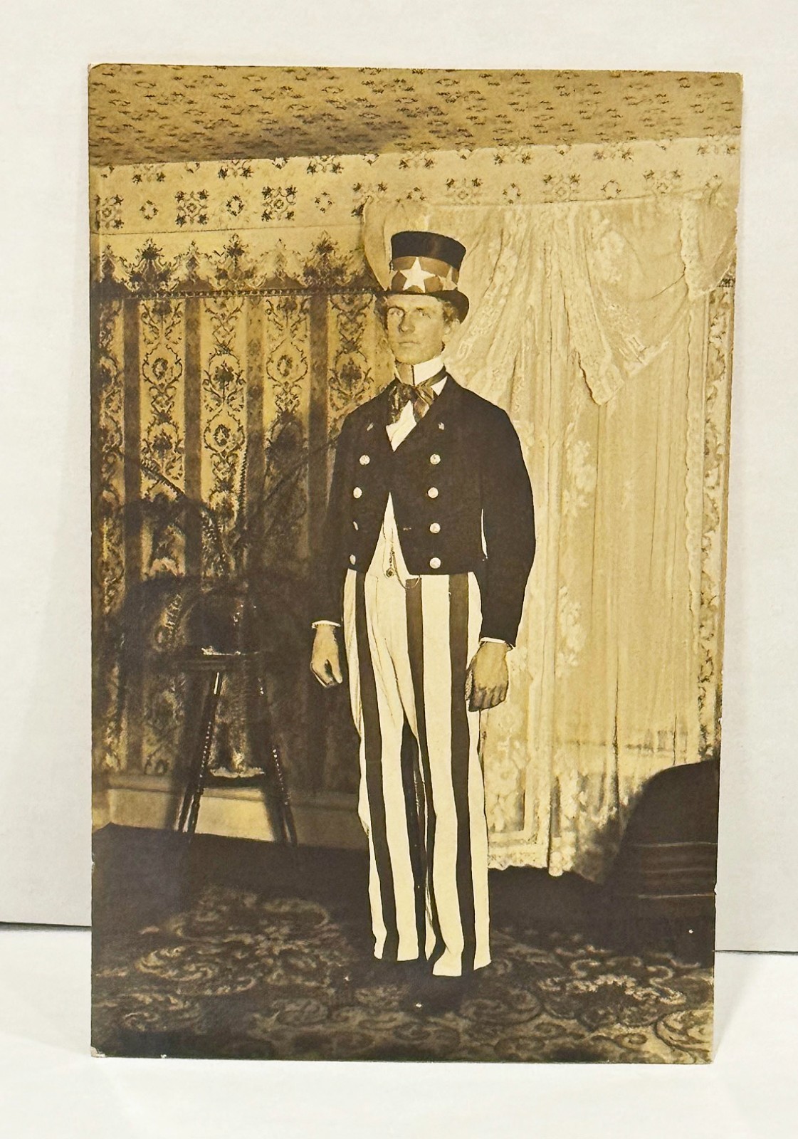 Historical Uncle Sam RPPC Patriotic Real Photo Postcard July 4th Circa 1900