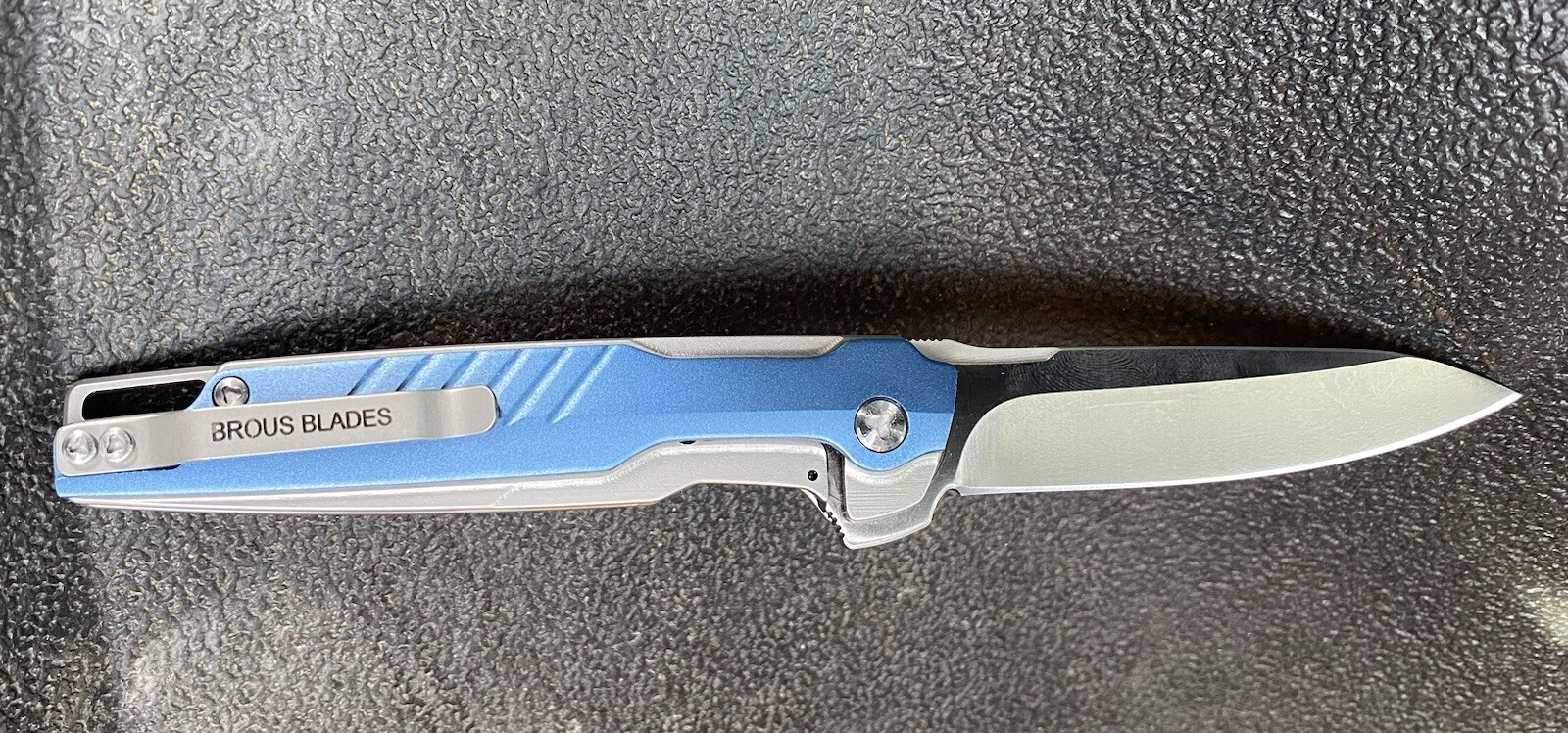 Brous Blades Icon #99/500 Folding Pocket Knife Blue And Silver w/ Box