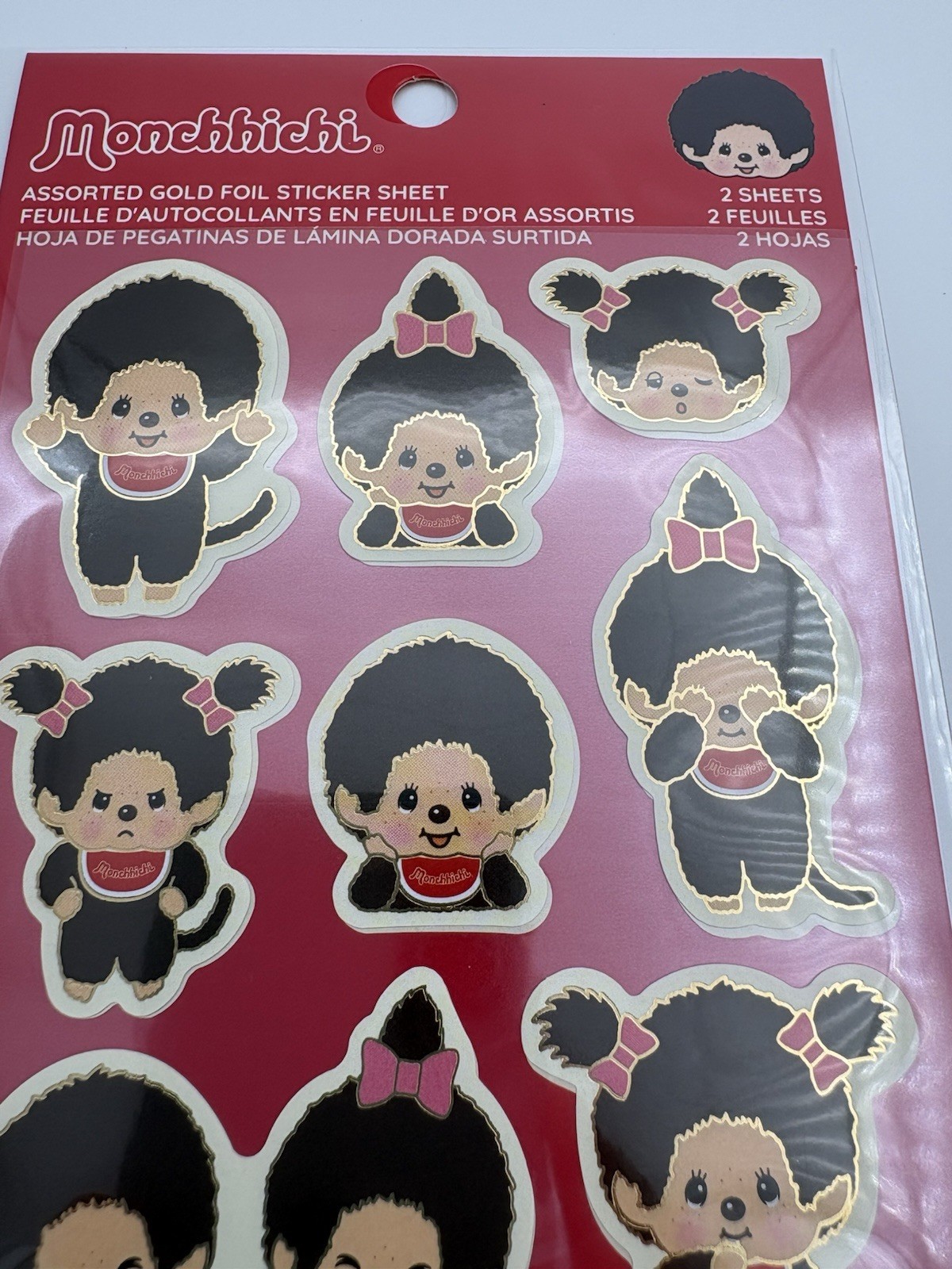 2 Gold Foil Sheets- Sekiguchi Monchhichi Boy/Girl Assorted Gold Foil Stickers