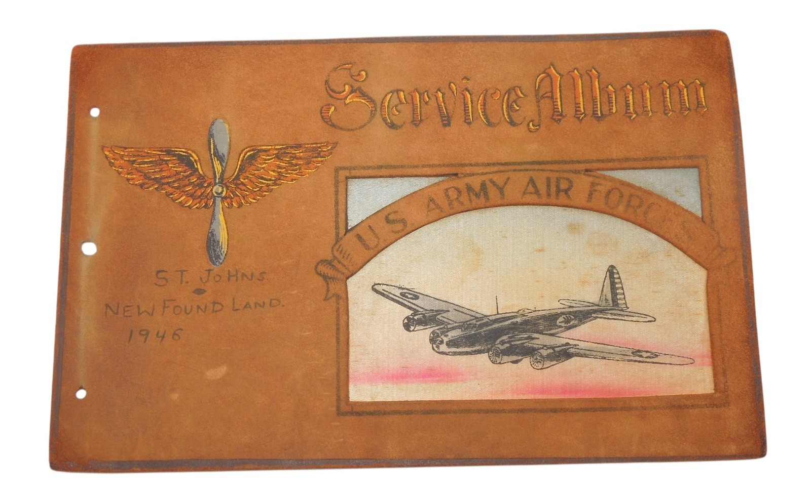 Original WWII US Army Air Force USAAF Photo Album Leather Newfoundland 1946 A13