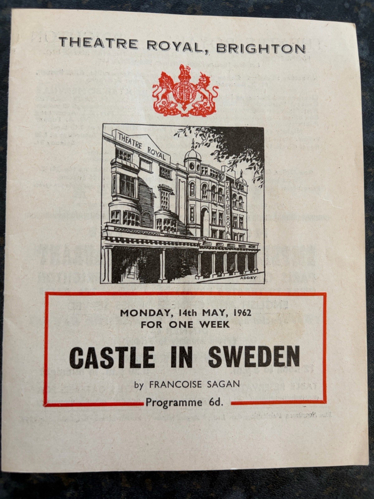 7 x 1962 Brighton Theatre Royal Programmes Single Year Small Lot of Programmes