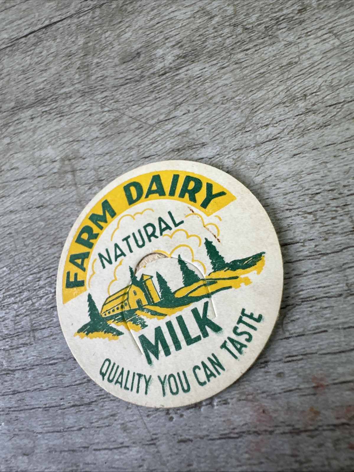 Vintage Milk Bottle Cap Farm Dairy Natural Milk Farm Picture No staple