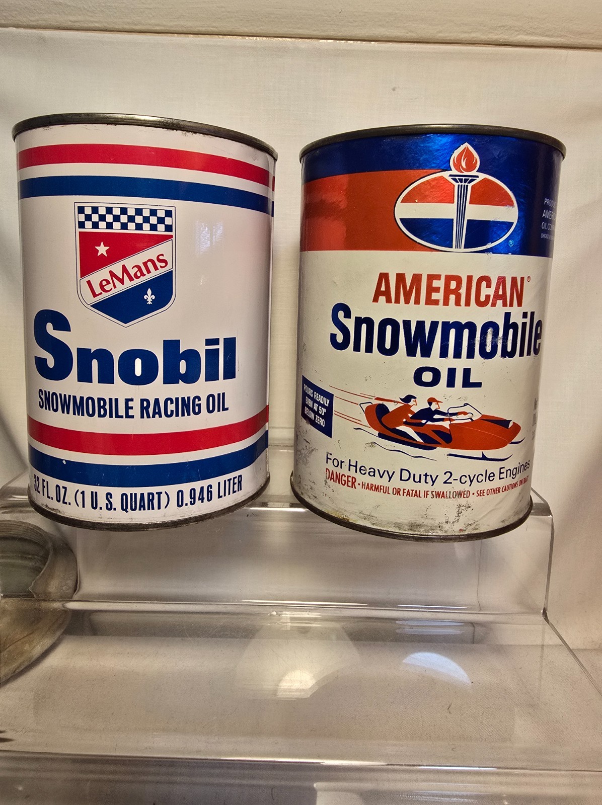 Vintage American Snowmobile & LEMANS SNOBIL Oil Quart Cans “Full” VERY NICE!