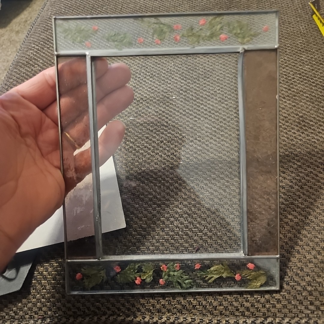 Vtg Leaded GlassFrame 7.5×9.5 Pressed Dried Flowers 5X7 PhotoStained Glass Sides