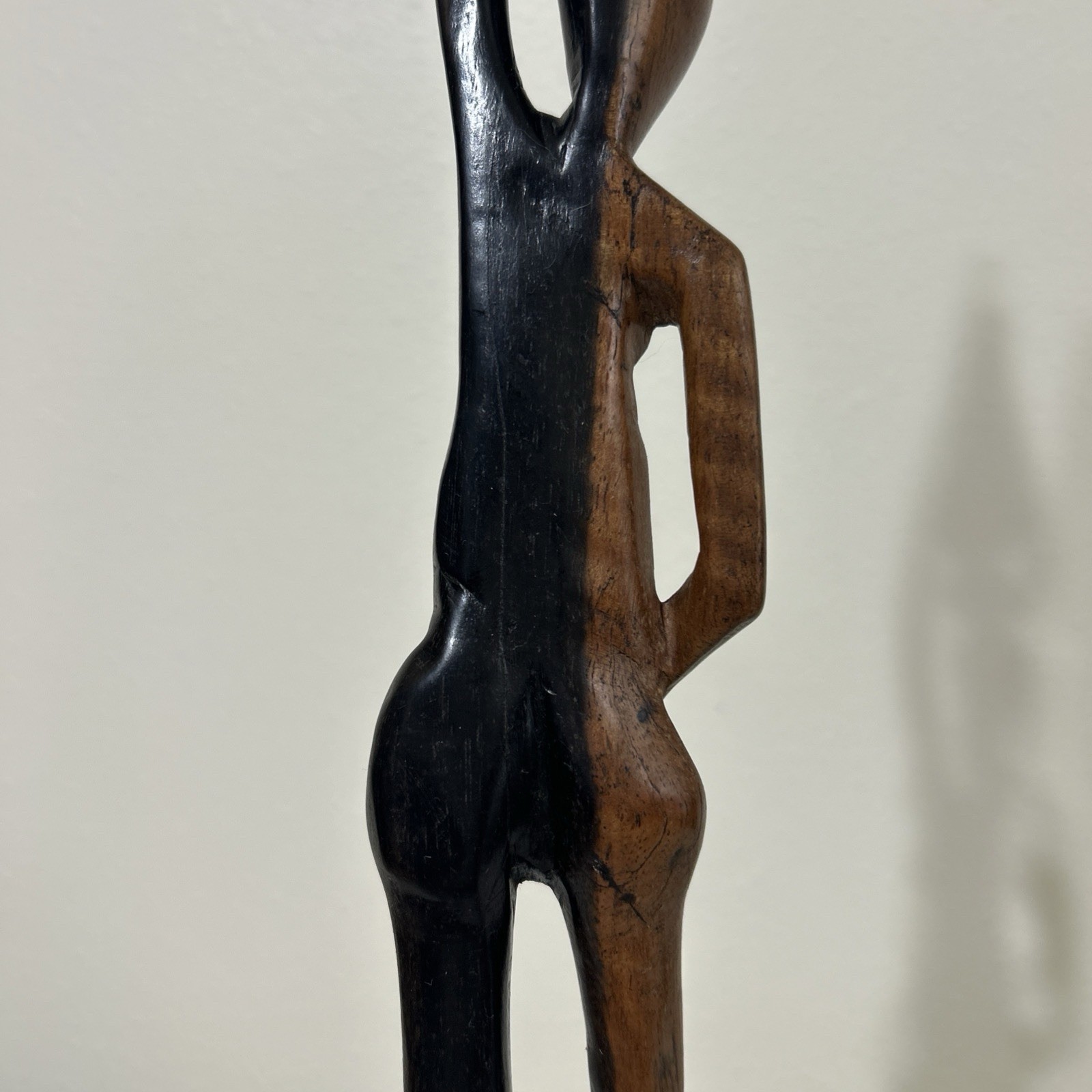 African Tribal Art Hand Carved depicting woman carrying water vessel on her Head