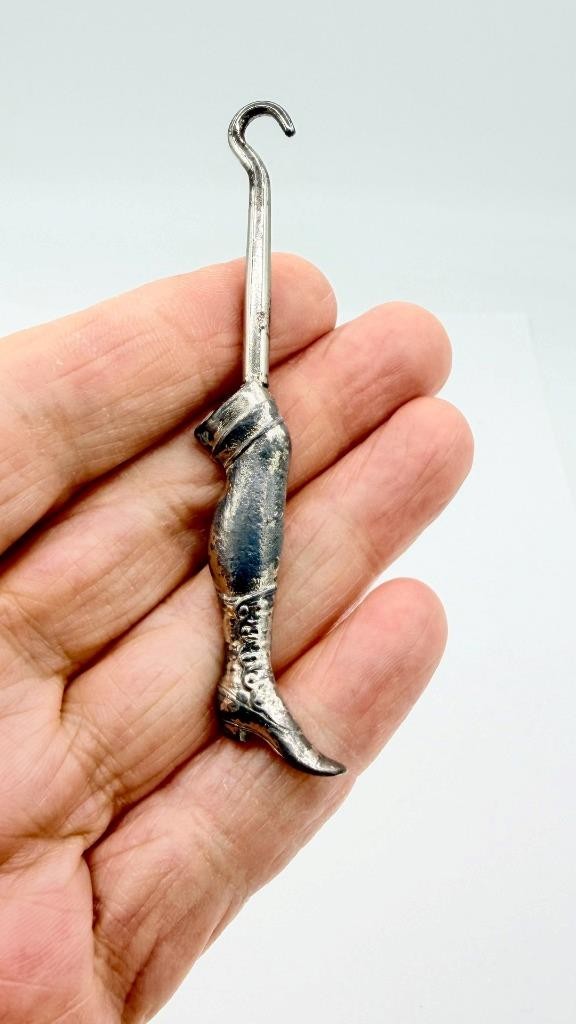 Antique Silverplate Leg Stocking & Shoe Novelty Button Hook