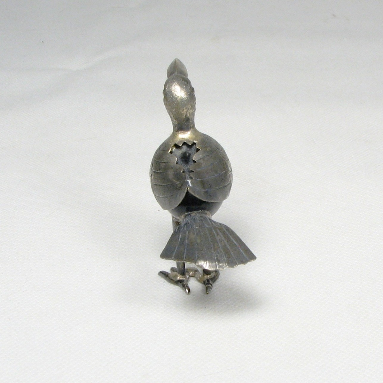Vintage Silver Plated Bird Figurine Mexico 50s Mixed Metals Black Stone Body