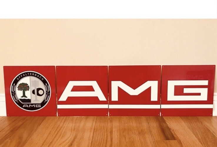 Amazing 40” 4 Piece RedAmg Mercedes Benz Racing Vintage Reproduction Garage Sign