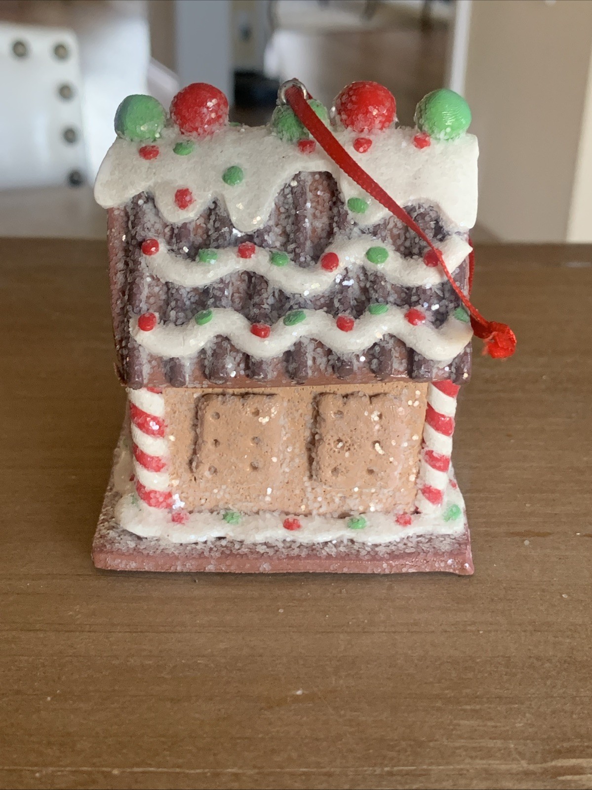 Kurt Adler Cookie Candy Cane Gingerbread House Christmas Ornaments Set of 4