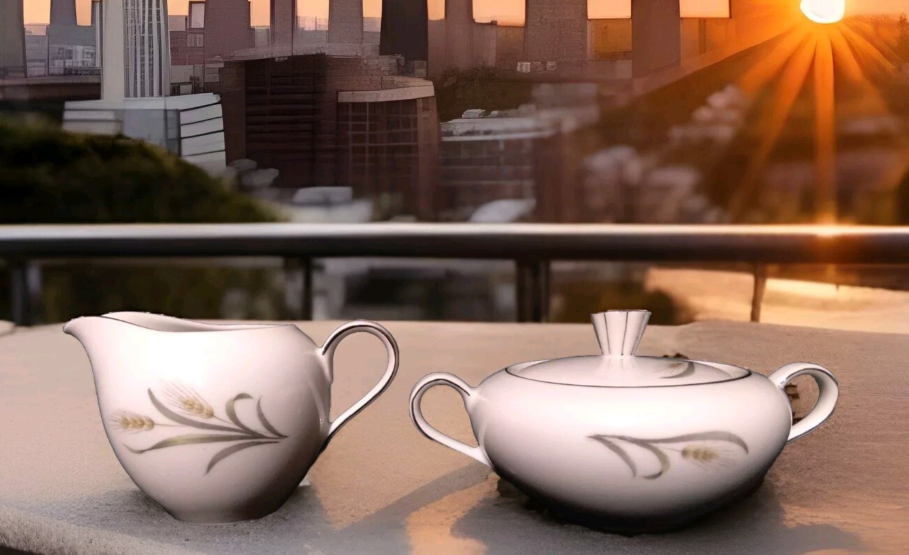 Seyei Fine China Harvest 4967 Creamer & Sugar Bowl & Lid