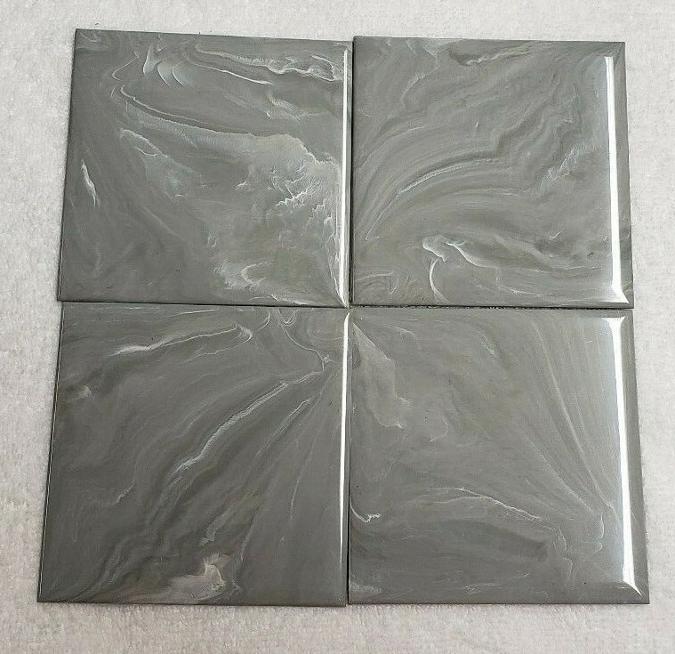 Set of 4 unbranded, gray marbled PLASTIC TILE 4 1/4″ wall polystyrene NOS