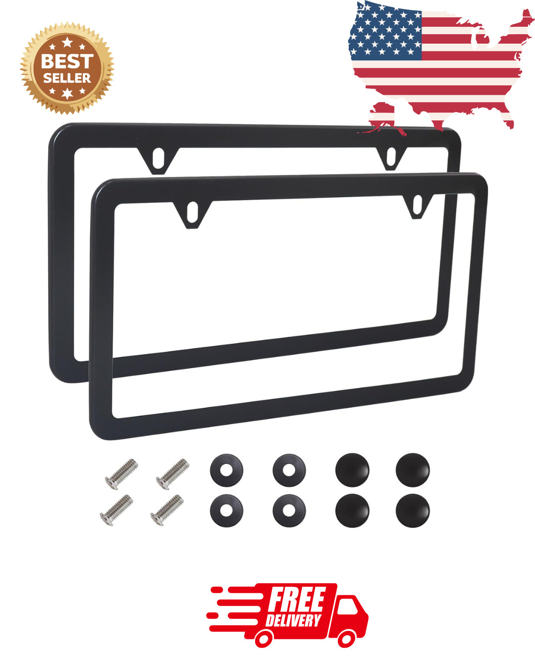 2PCS Premium Matte Black License Plate Frames, 2 Holes Solid RustFree Stainle…