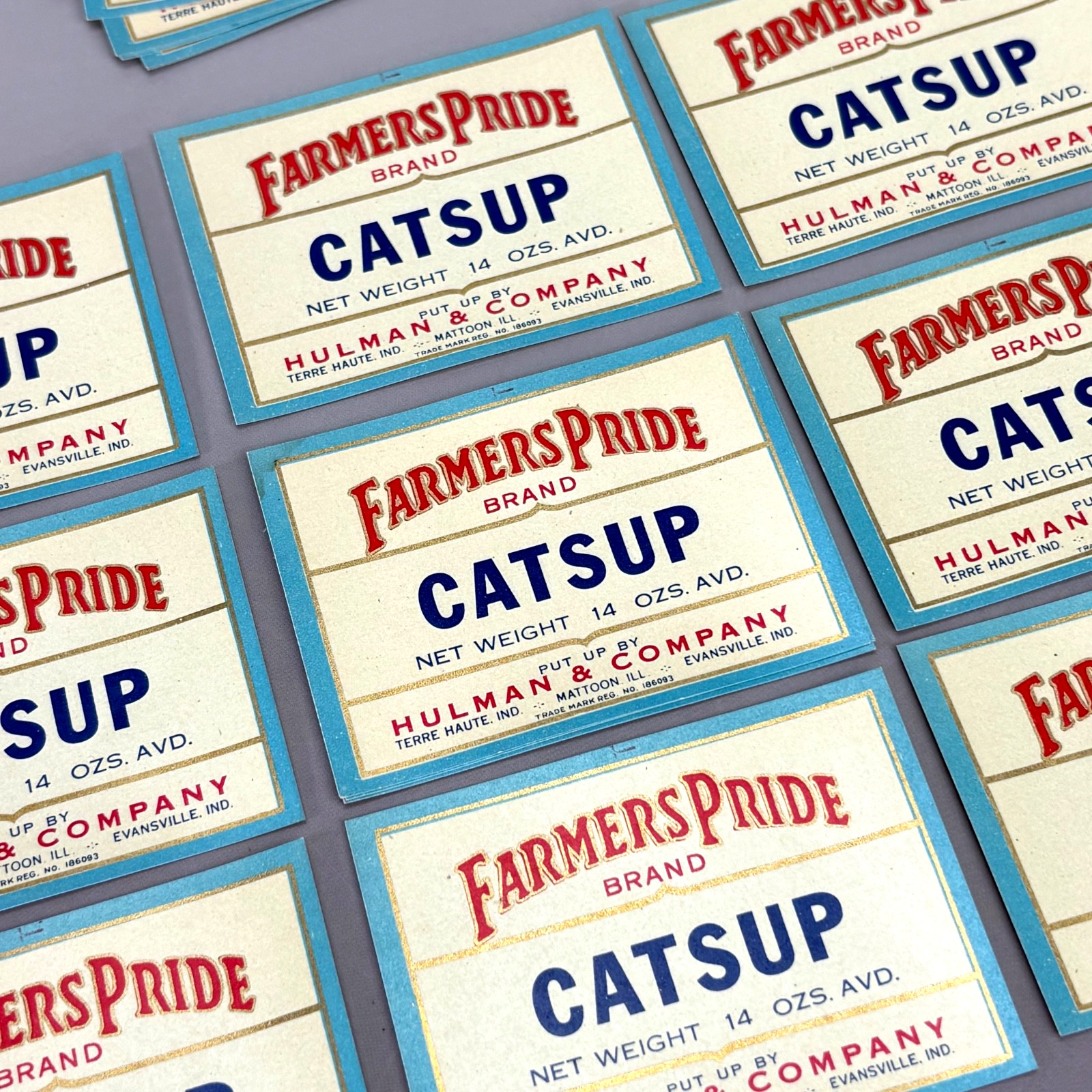 Wholesale Lot 25 Vintage Labels Farmers Pride Catsup c1930s Hulman Co 2.75″ x 2″
